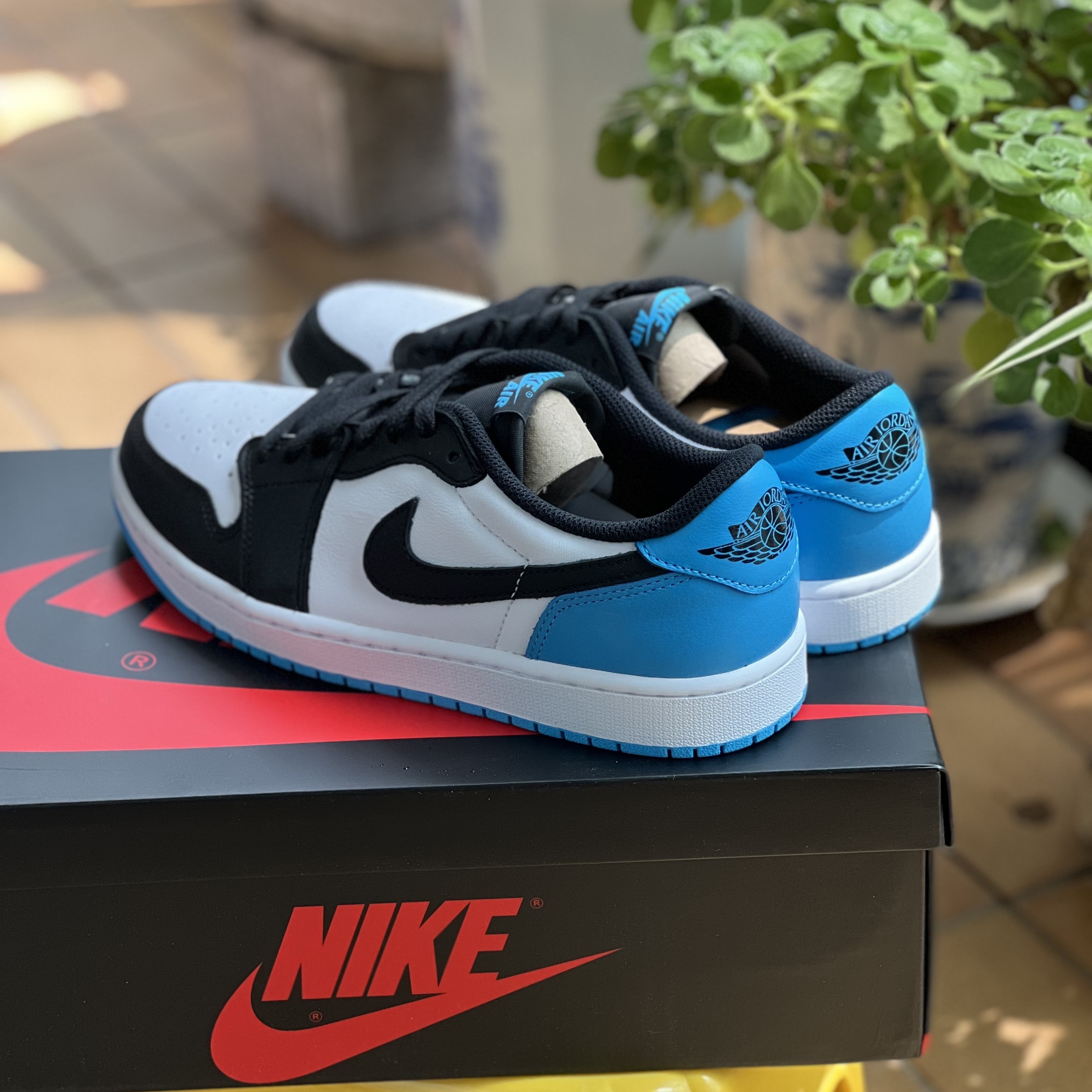 Jordan 1 Retro Low OG Black and Dark Powder Blue 착용 스타일 - 2