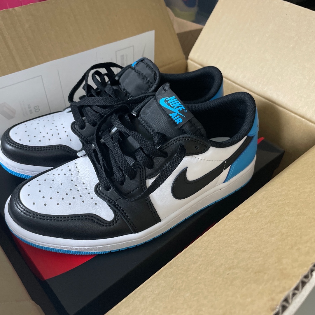 Jordan 1 Retro Low OG Black and Dark Powder Blue 착용 스타일 - 2