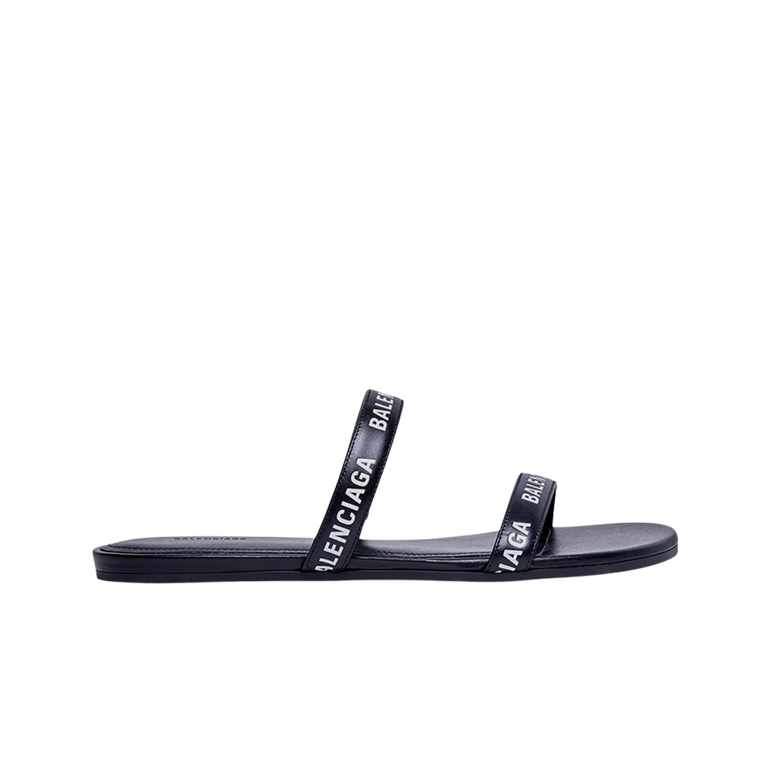 694999WCAE11090 (W) Balenciaga Smooth Calfskin Round Flat Sandal Black White