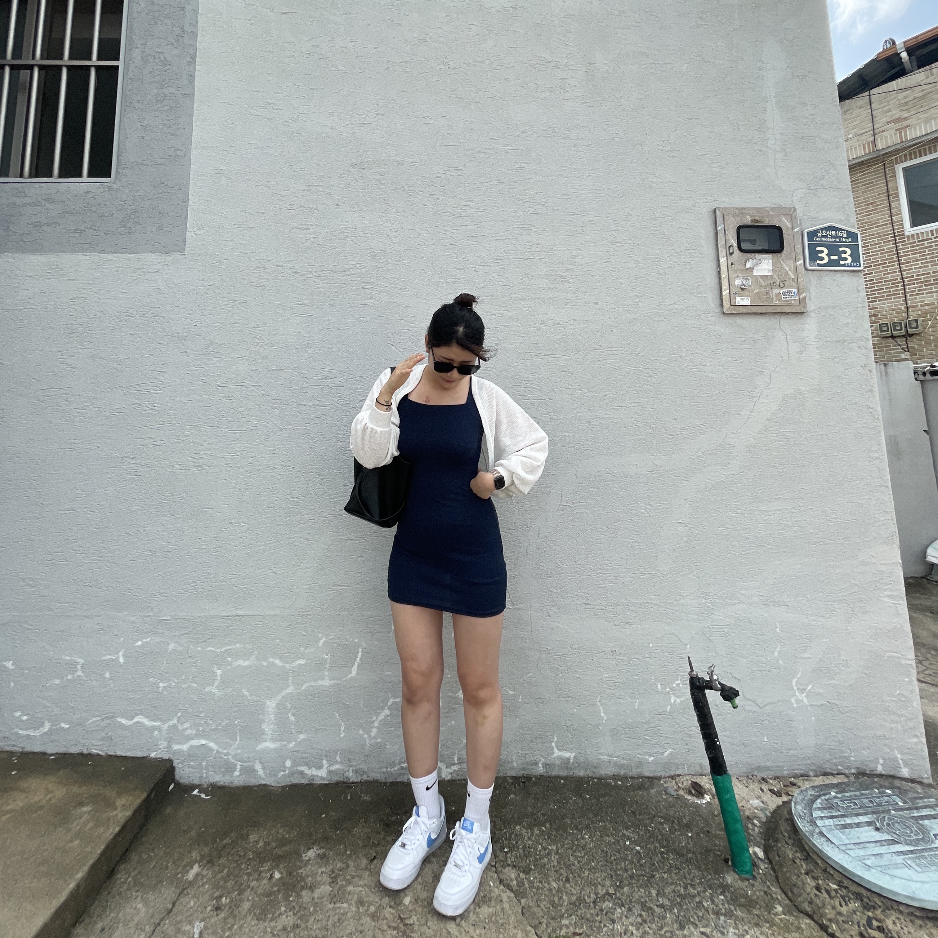 (W) Nike Air Force 1 '07 Next Nature White University Blue 착용 스타일