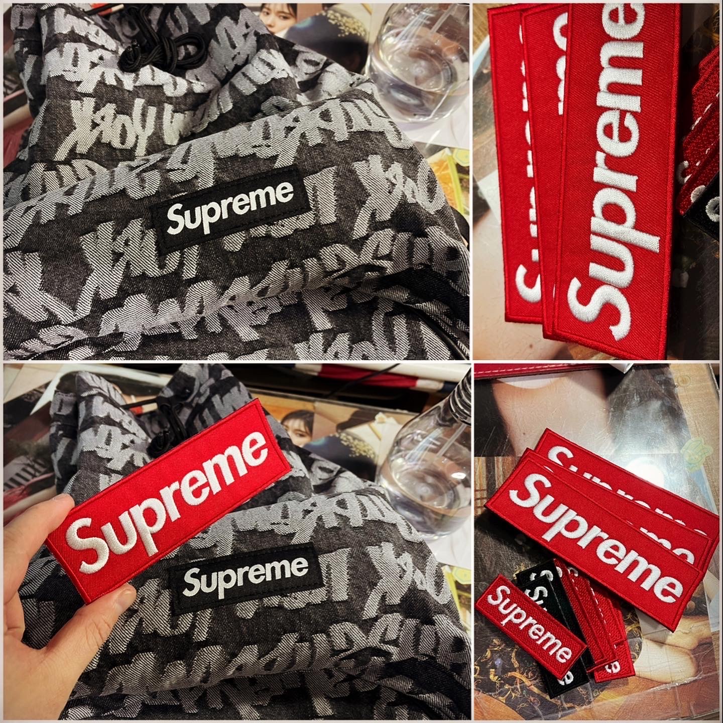 Supreme Fat Tip Jacquard Denim Backpack Black - 22SS, Supreme Futura Logo Keychain Red - 20FW 착용 스타일 - 3