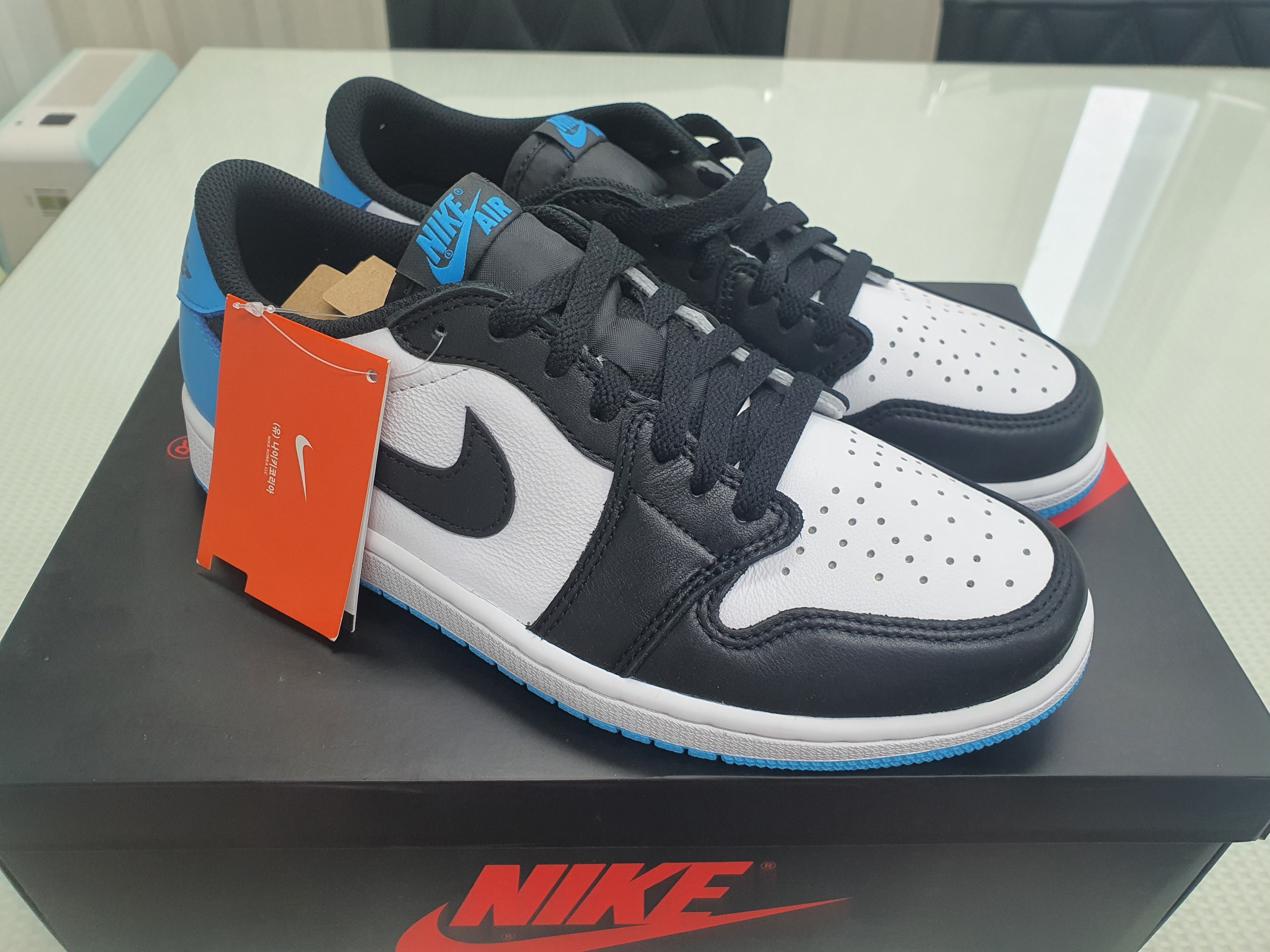 Jordan 1 Retro Low OG Black and Dark Powder Blue 착용 스타일 - 2