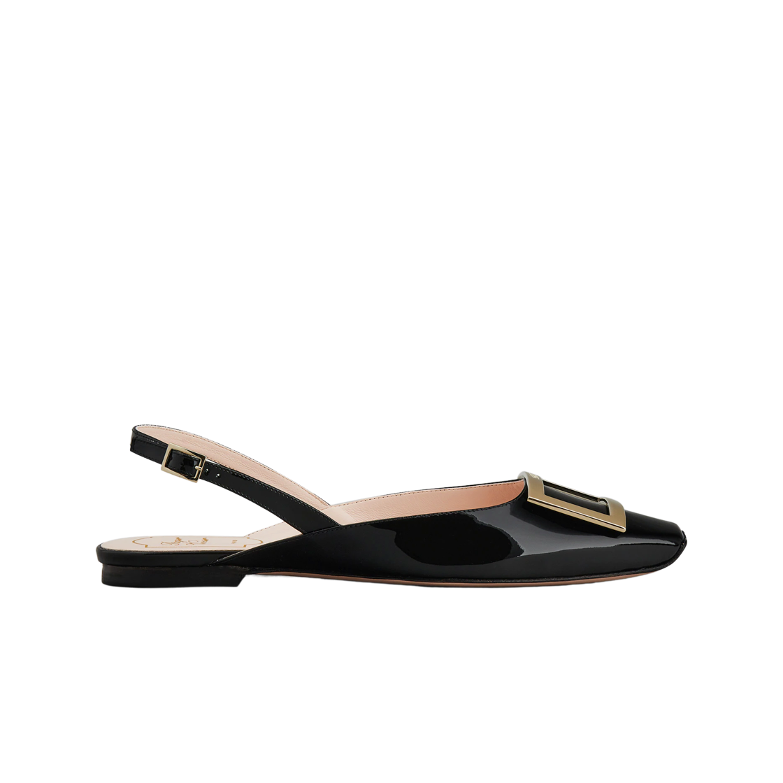 (W) 로저 비비에 트럼펫 메탈 버클 슬링백 발레리나 페이턴트 레더 블랙((W) Roger Vivier Trompette Metal Buckle Slingback Ballerinas Patent Leather Black) - 1