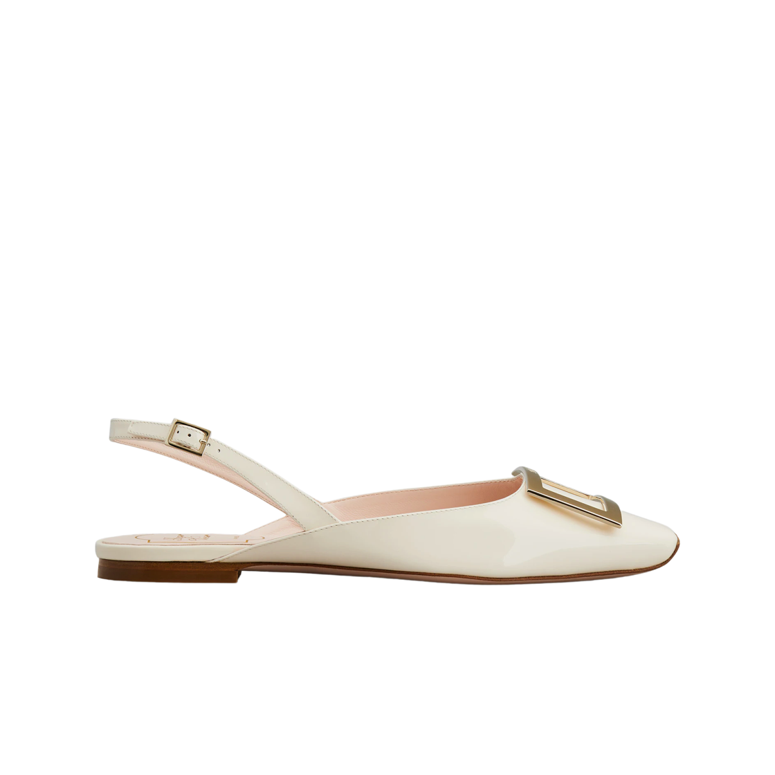 (W) 로저 비비에 트럼펫 메탈 버클 슬링백 발레리나 페이턴트 레더 오프 화이트((W) Roger Vivier Trompette Metal Buckle Slingback Ballerinas Patent Leather Off White) - 1