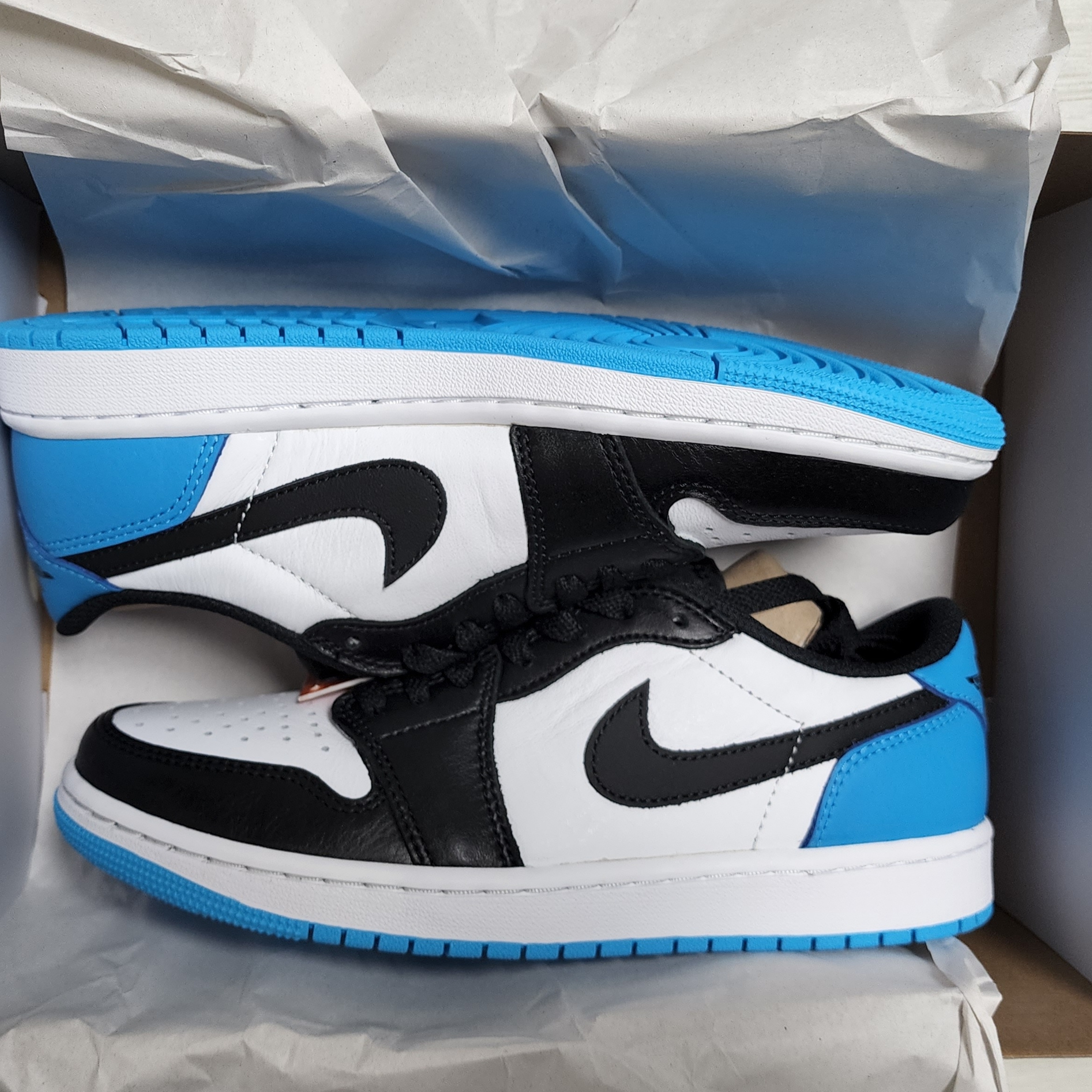 Jordan 1 Retro Low OG Black and Dark Powder Blue 착용 스타일