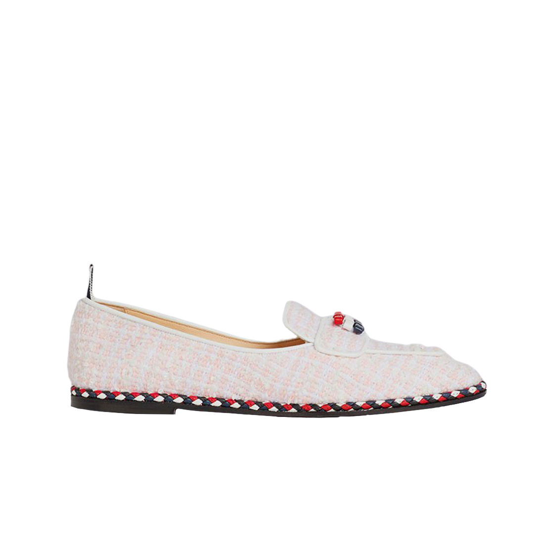 (W) 톰브라운 트위드 스트라이프 코드 트림 레더 솔 보우 디테일 소프트 로퍼 라이트 핑크((W) Thom Browne Tweed Stripe Cord Trimmed Leather Sole Bow Detail Soft Loafer Light Pink) - 1