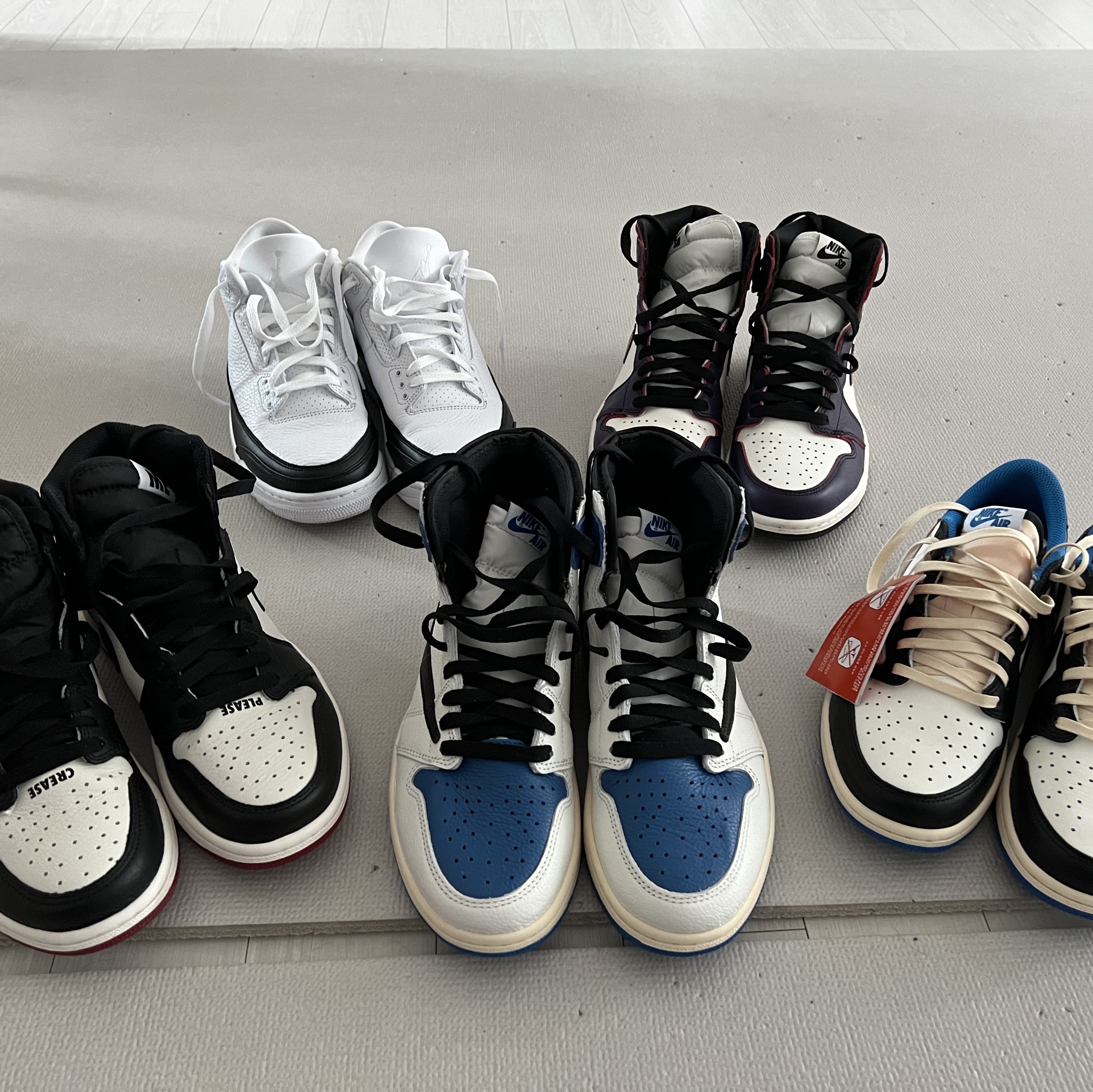 Jordan 1 x Travis Scott x Fragment Retro Low OG SP Military Blue, Jordan 1 x Travis Scott x Fragment Retro High OG SP Military Blue 착용 스타일