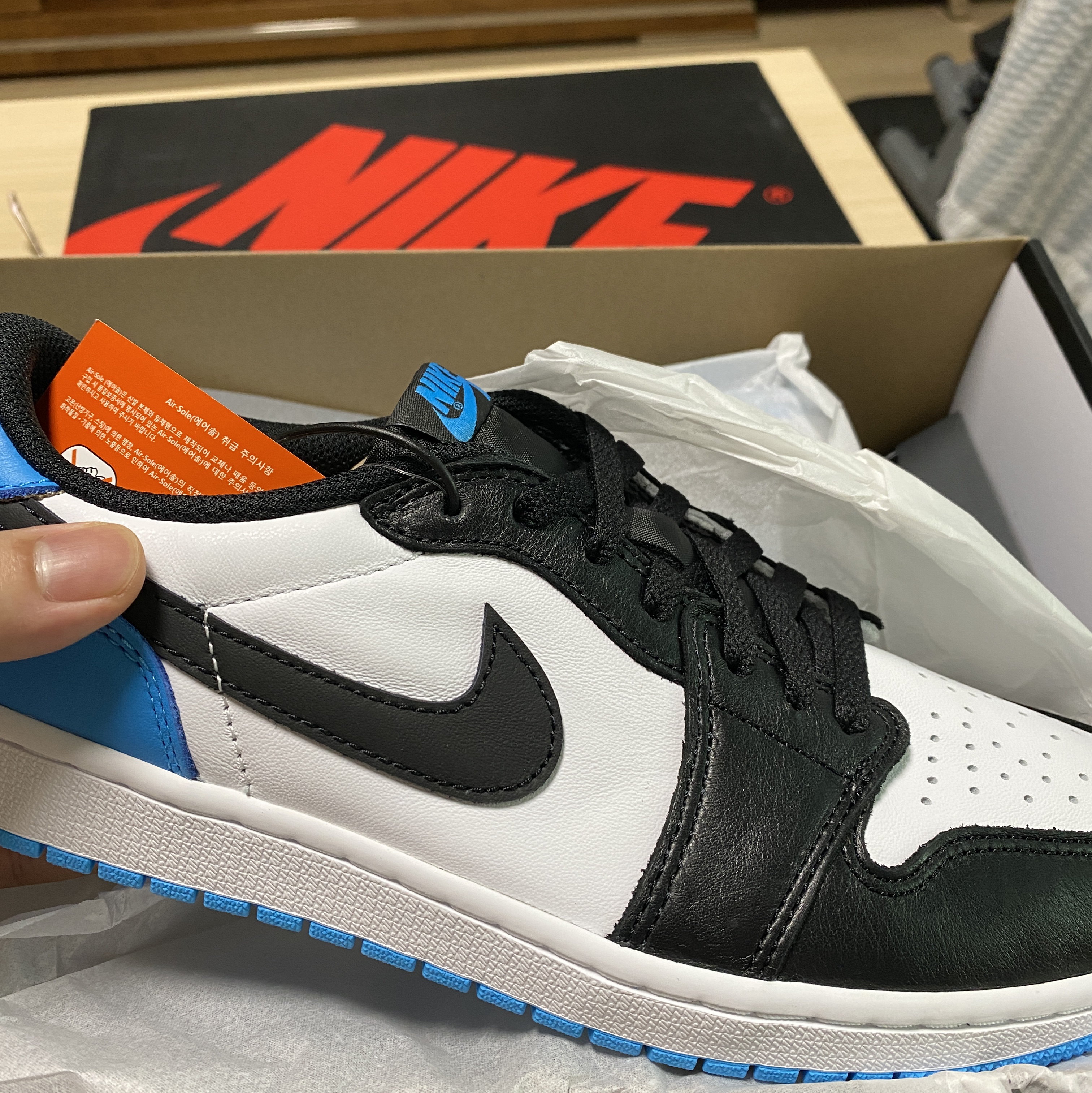 Jordan 1 Retro Low OG Black and Dark Powder Blue 착용 스타일