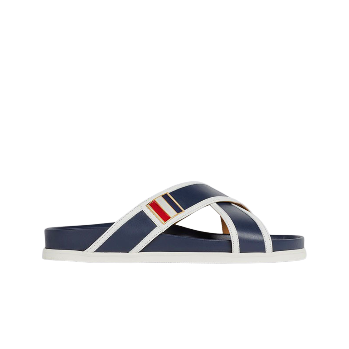 톰브라운 비텔로 카프 레더 스트라이프 에나멜 버클 크리스 크로스 샌들 네이비(Thom Browne Vitello Calf Leather Stripe Enamel Buckle Criss Cross Sandal Navy)