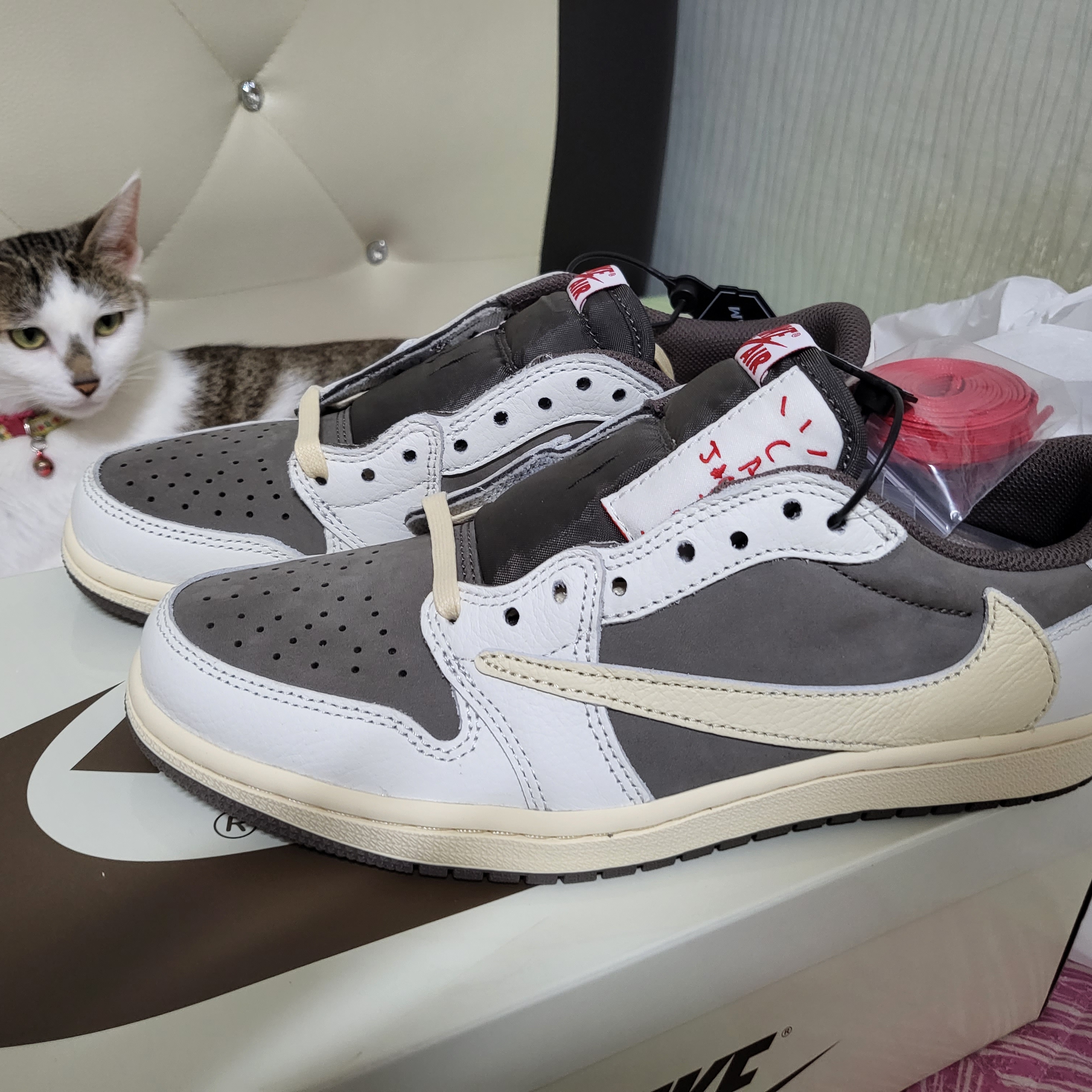 Jordan 1 x Travis Scott Retro Low OG SP Sail and Ridgerock 착용 스타일 - 2
