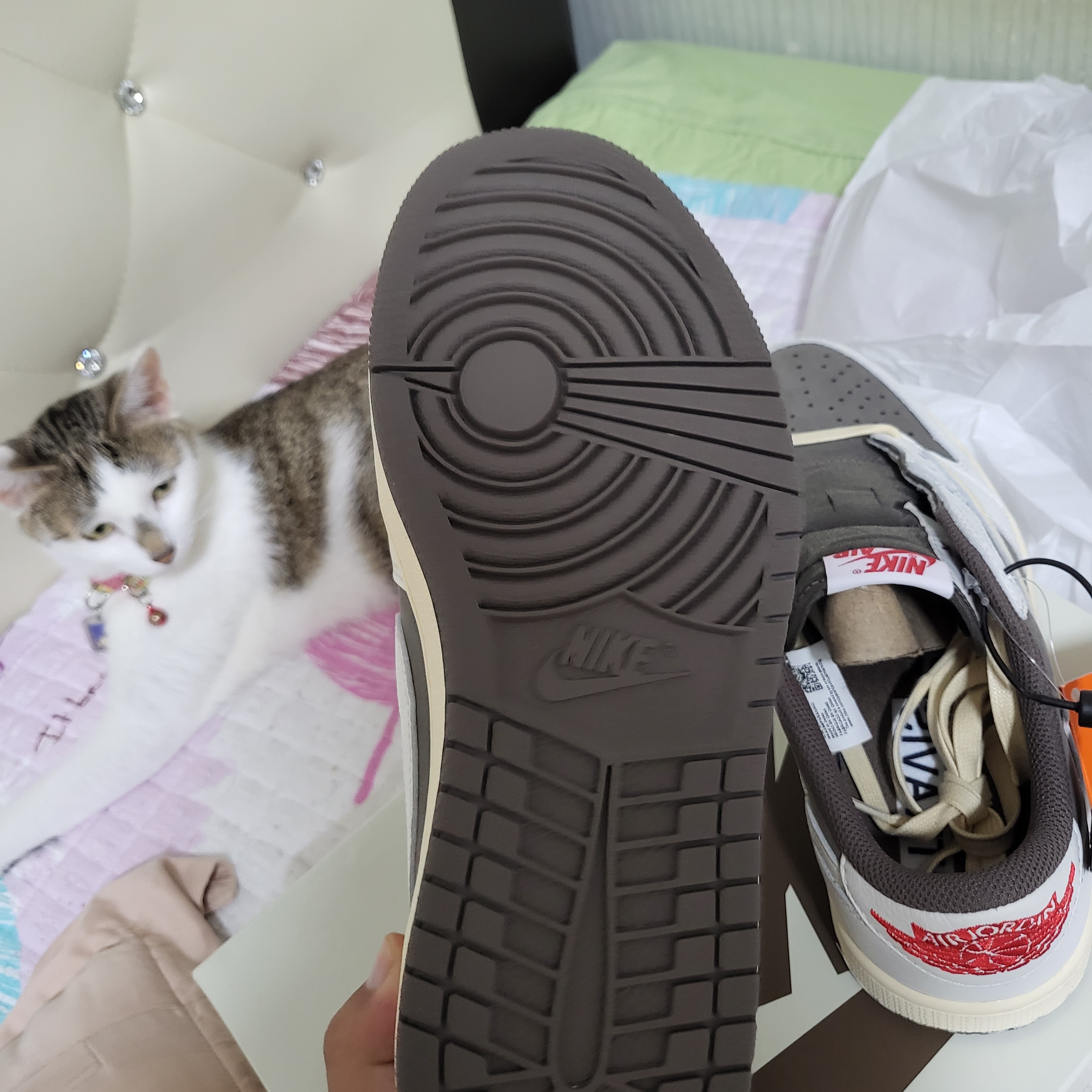 Jordan 1 x Travis Scott Retro Low OG SP Sail and Ridgerock 착용 스타일 - 5