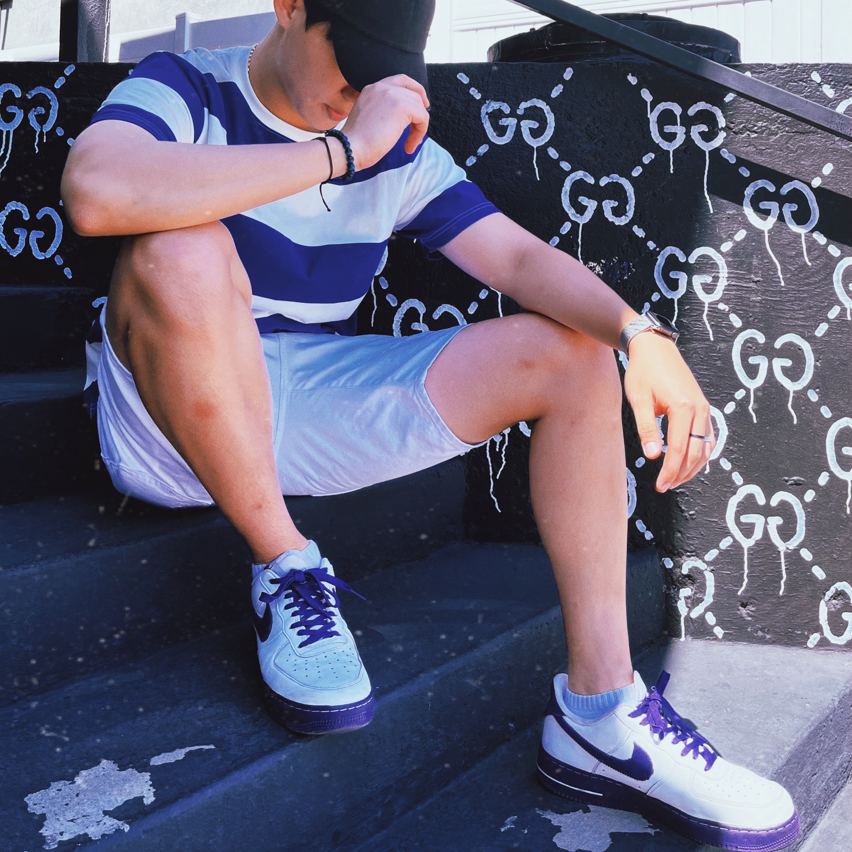 Nike Air Force 1 '07 LV8 EMB White and Court Purple 착용 스타일