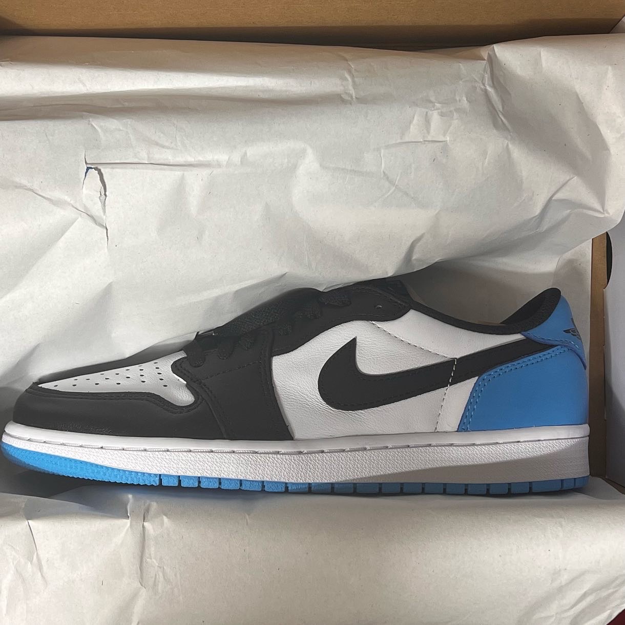 Jordan 1 Retro Low OG Black and Dark Powder Blue 착용 스타일 - 1