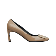 (W) Roger Vivier Trompette Metal Buckle Pumps Patent Leather Beige