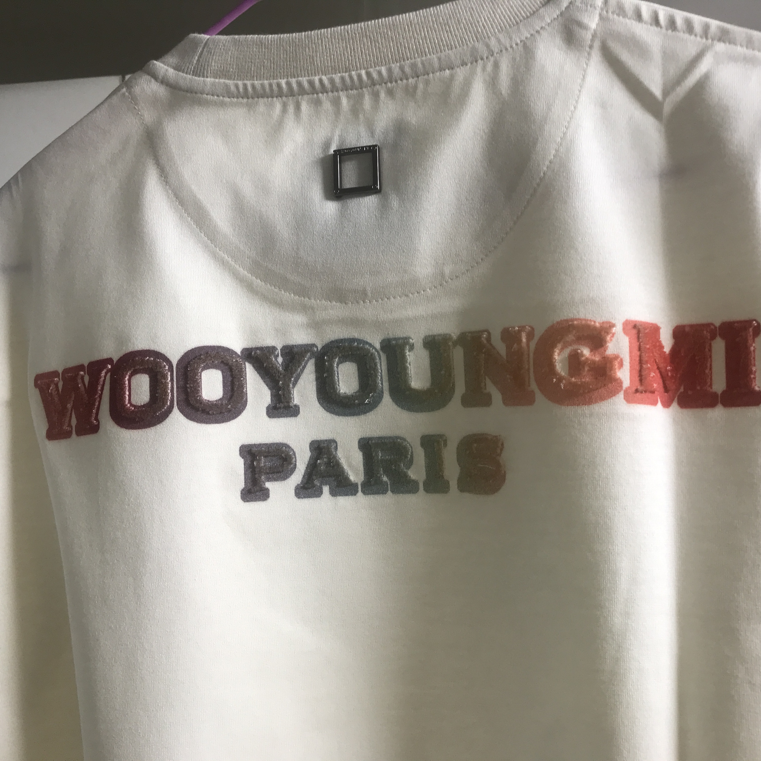 Wooyoungmi Fuzzy Back Logo T-Shirt Ivory - 22FW 착용 스타일 - 1