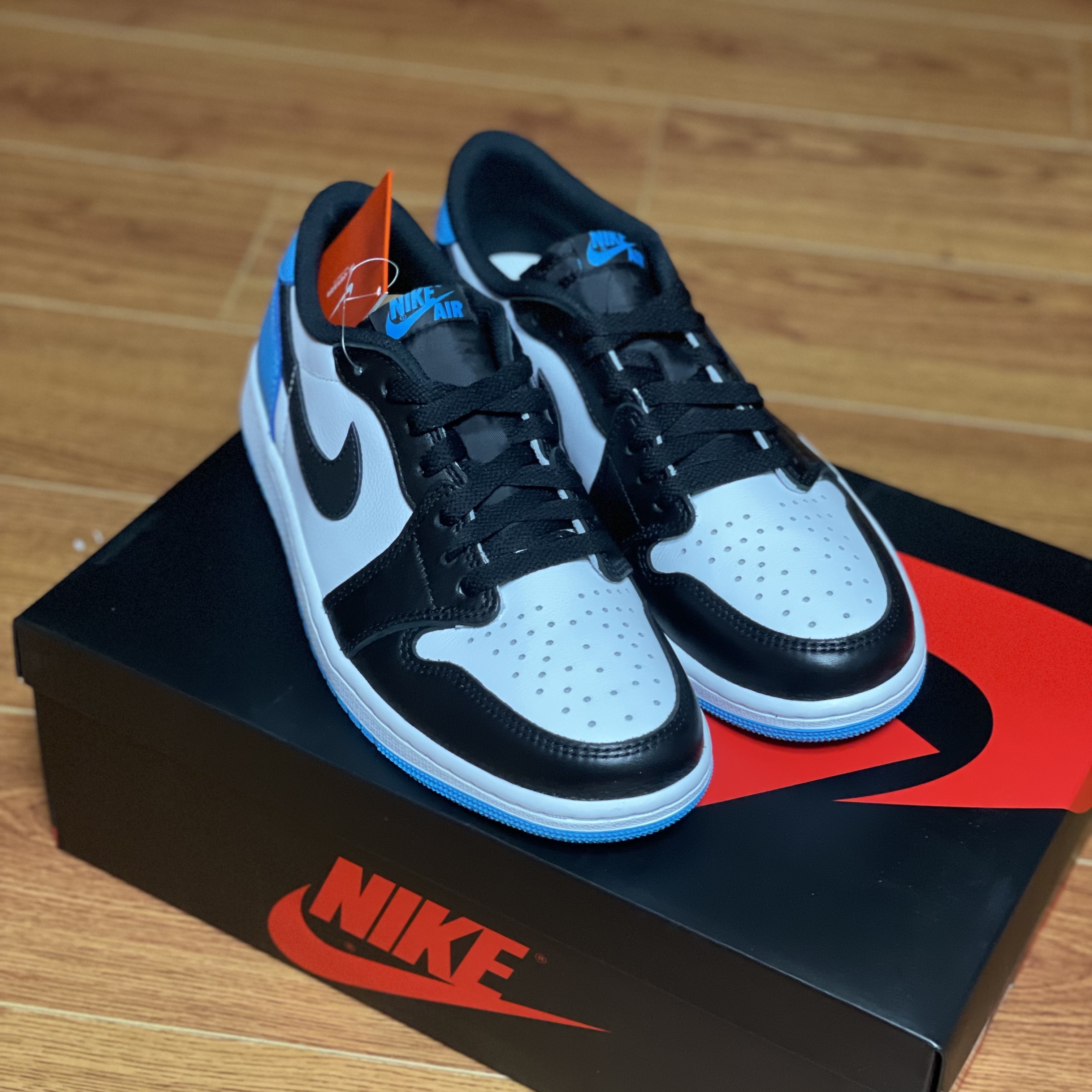 Jordan 1 Retro Low OG Black and Dark Powder Blue 착용 스타일 - 4