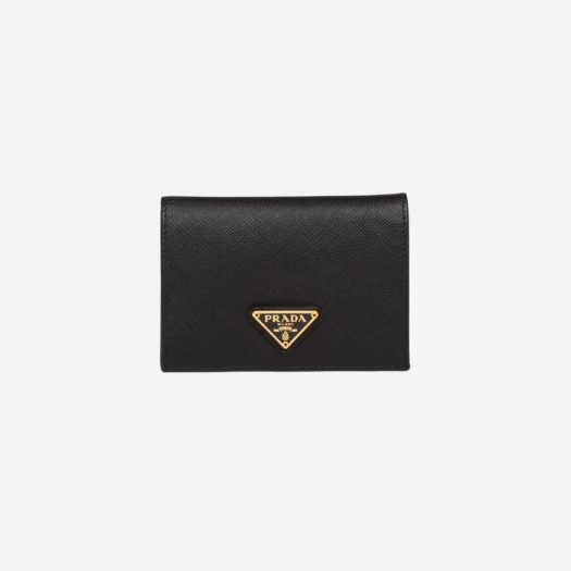 Prada Saffiano Triangle Logo Wallet Black