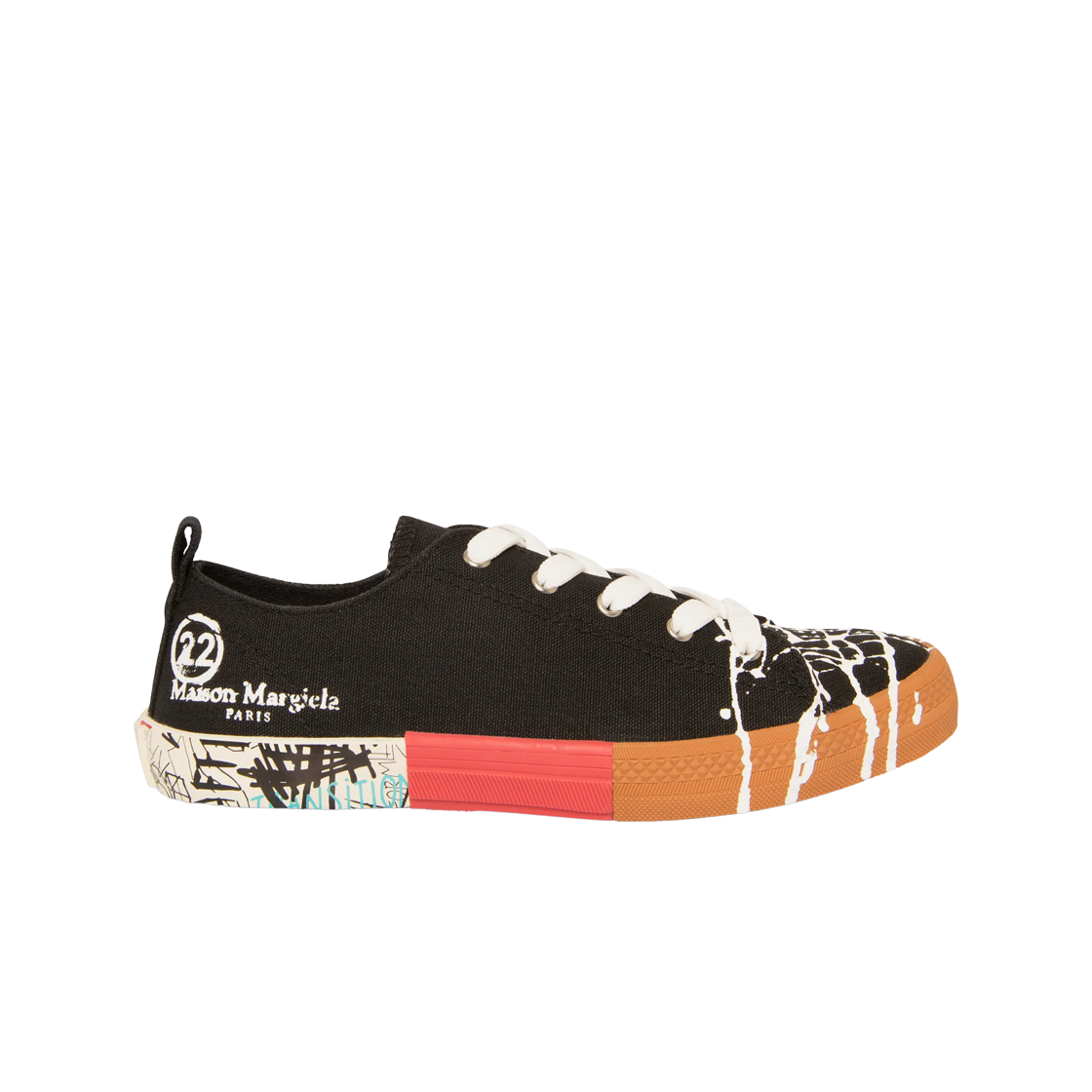 (W) 메종 마르지엘라 스플라이스드 로우 페인트 스니커즈 블랙((W) Maison Margiela Spliced Low Paint Sneakers Black) - 1