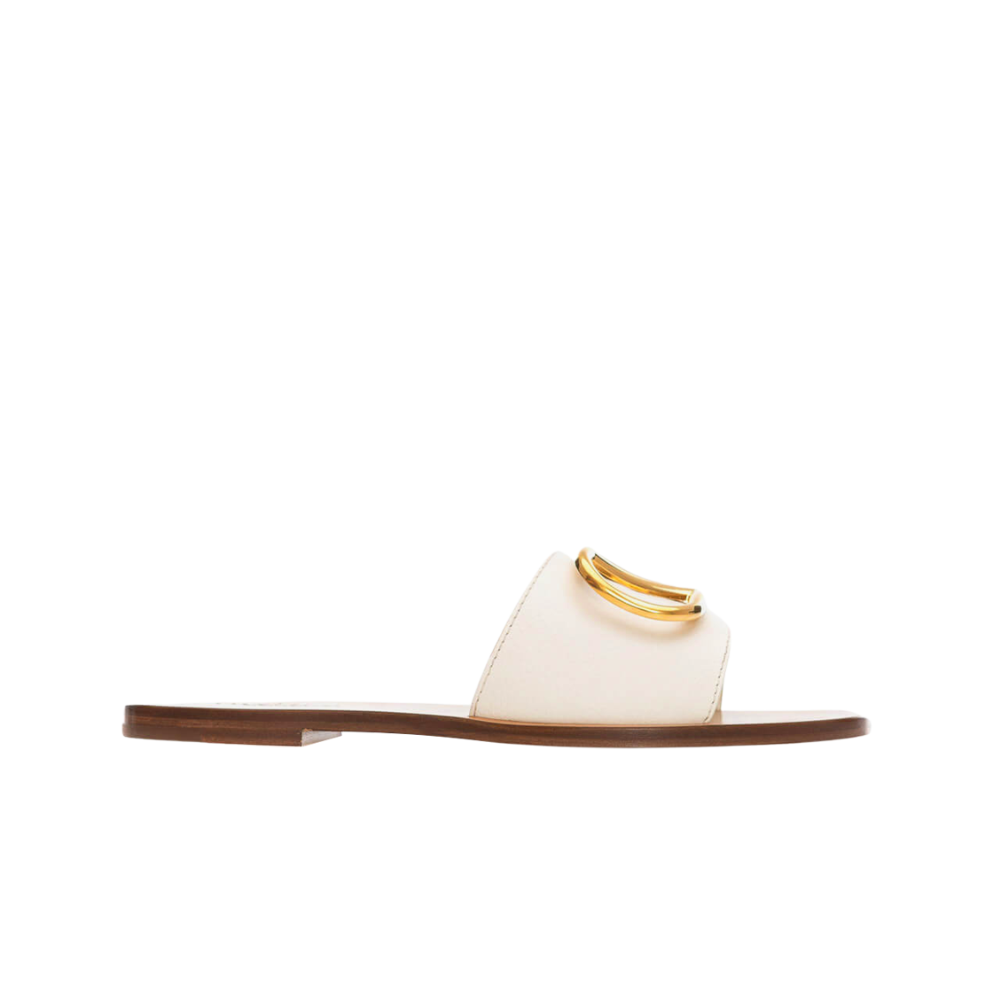 (W) 발렌티노 카프스킨 포인트 브이로고 시그니쳐 슬라이드 샌들 아이보리((W) Valentino Calfskin Point Vlogo Signature Slide Sandal Ivory) - 1