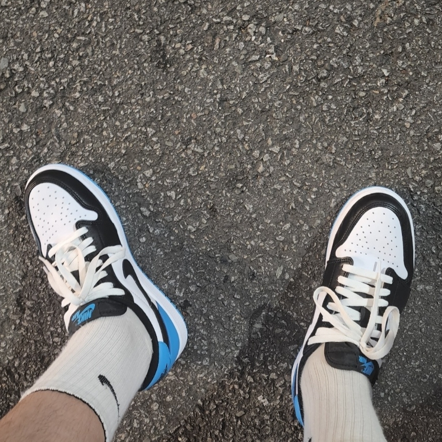 Jordan 1 Retro Low OG Black and Dark Powder Blue 착용 스타일