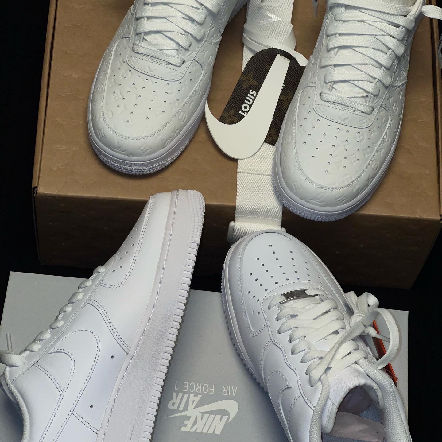 Louis Vuitton x Nike Air Force 1 Low by Virgil Abloh White, Jordan 1 x Travis Scott Retro High OG SP Mocha 착용 스타일 - 5