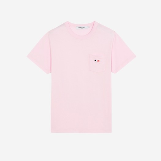(W) 메종 키츠네 트리컬러 폭스 패치 클래식 포켓 티셔츠 핑크
