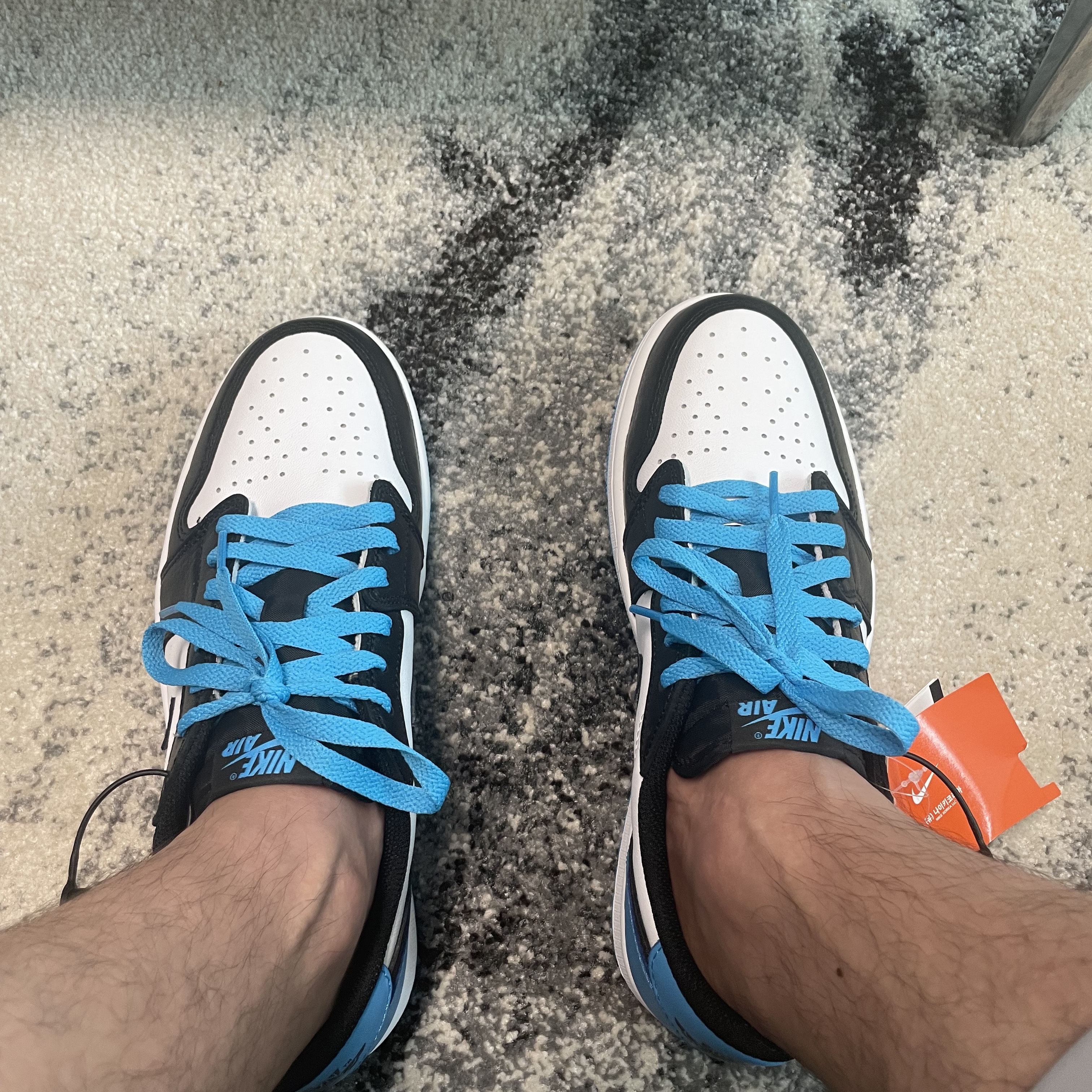 Jordan 1 Retro Low OG Black and Dark Powder Blue, Nike x Sean Cliver SB Dunk Low Holiday Special 착용 스타일 - 1
