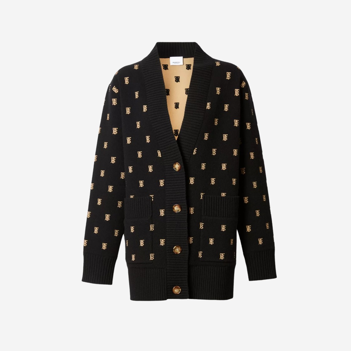 (W) Burberry Monogram Wool Cashmere Blend Oversized Cardigan Black 상세 이미지 1