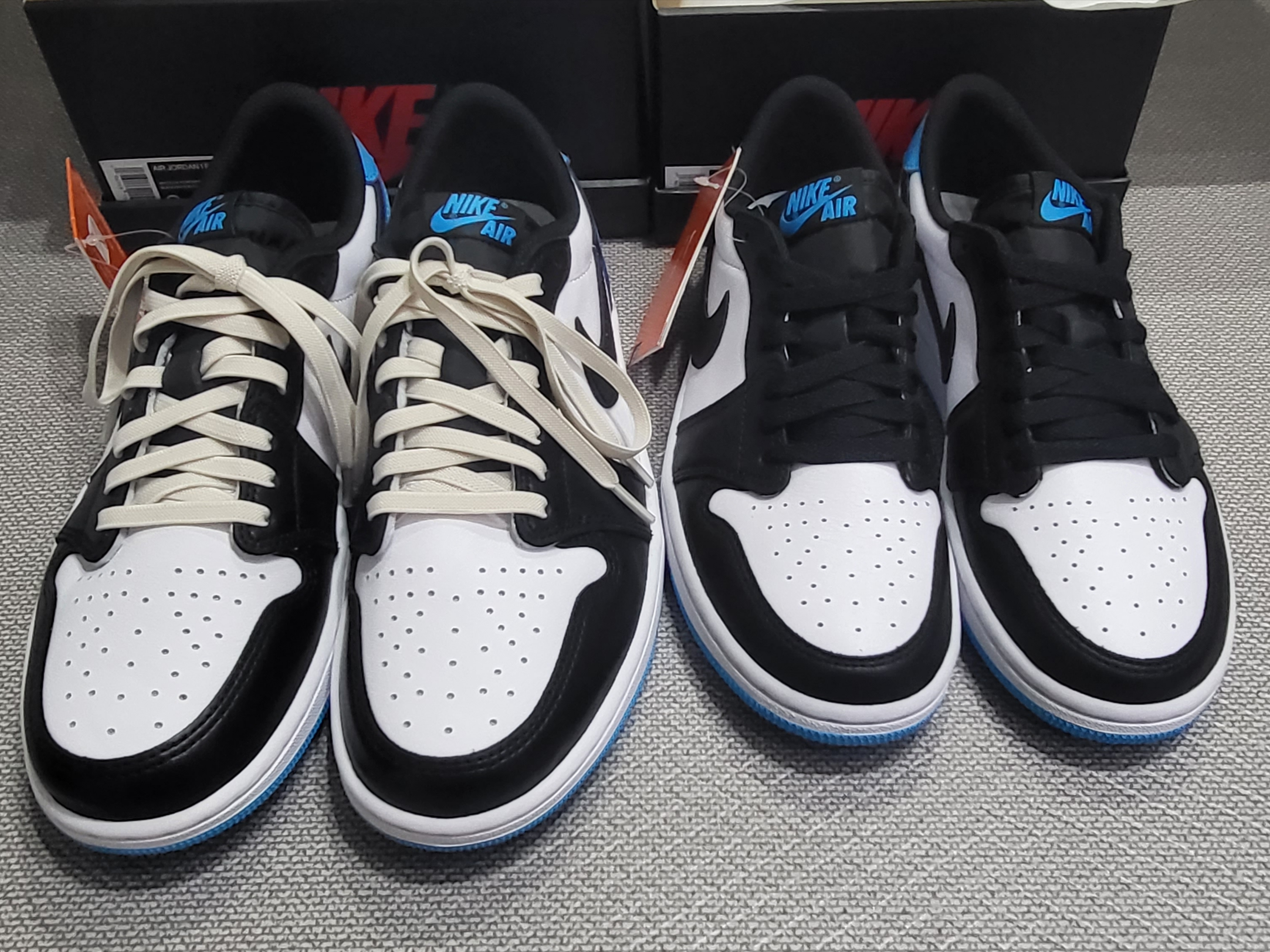 Jordan 1 Retro Low OG Black and Dark Powder Blue, (W) Jordan 1 Retro Low OG Black and Dark Powder Blue 착용 스타일