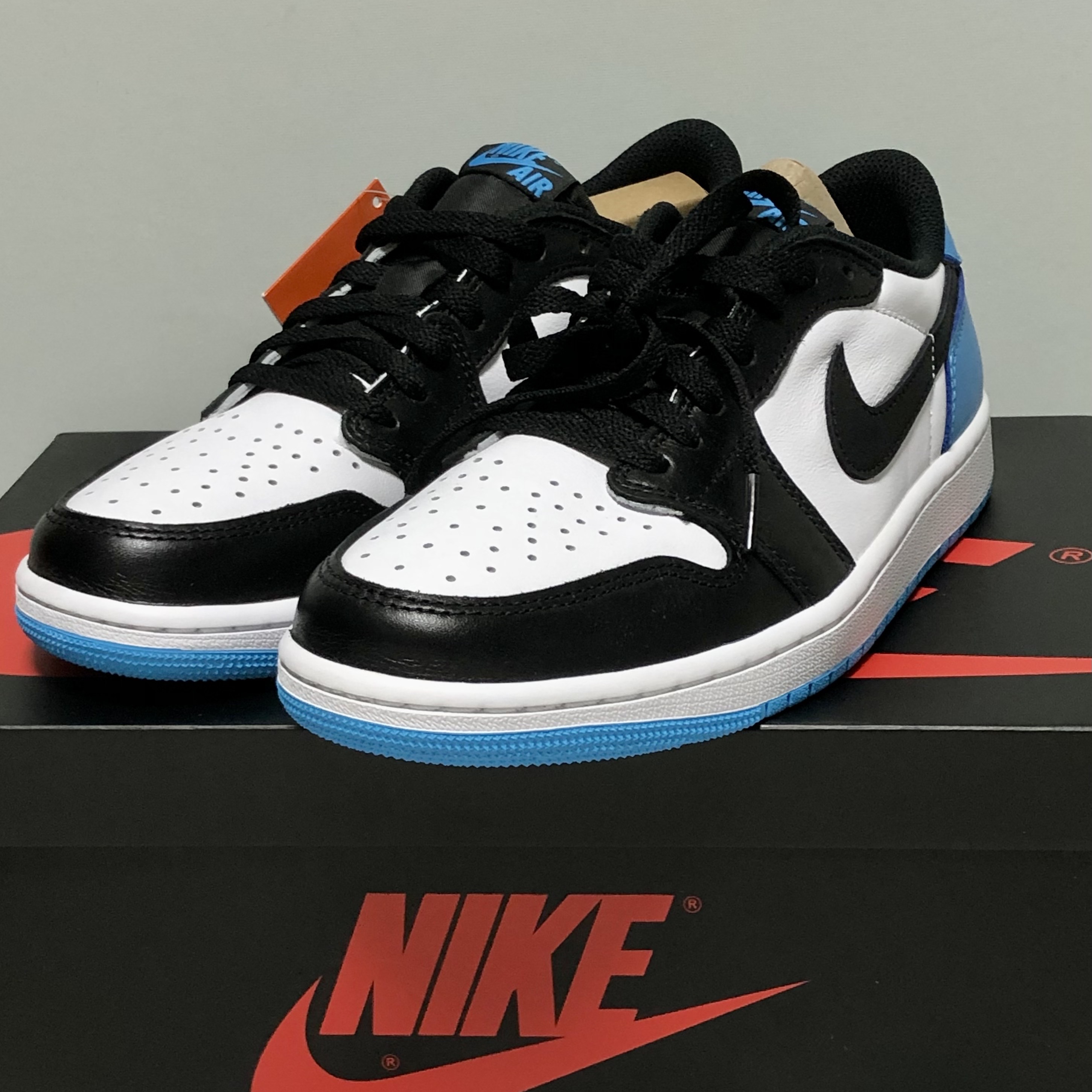 Jordan 1 Retro Low OG Black and Dark Powder Blue 착용 스타일 - 2