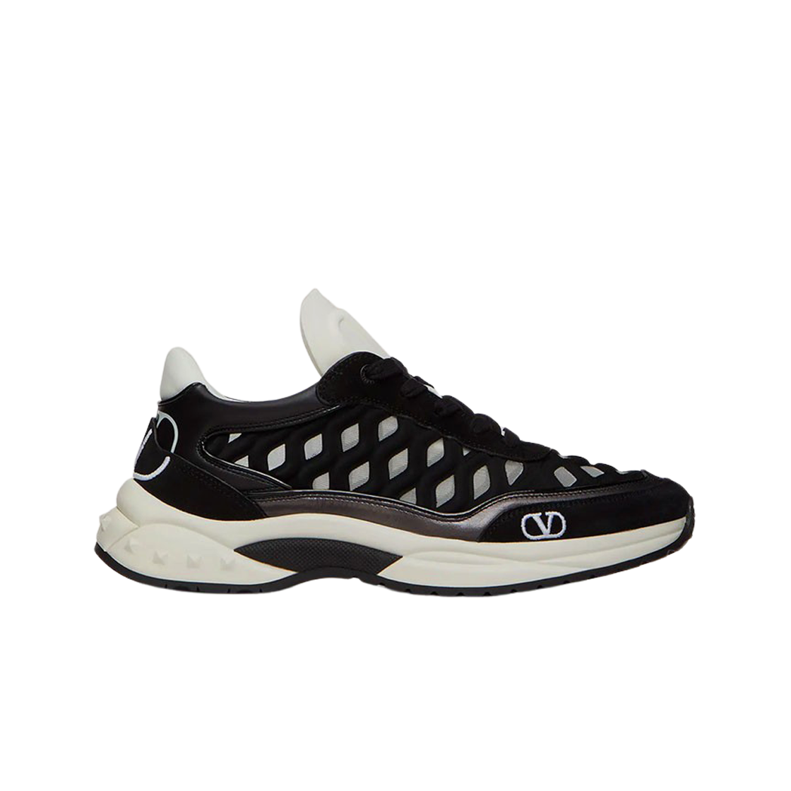 (W) 발렌티노 레디 고 러너 패브릭 & 레더 스니커즈 블랙 라이트 베이지((W) Valentino Ready Go Runner Fabric & Leather Sneakers Black Light Beige) - 1