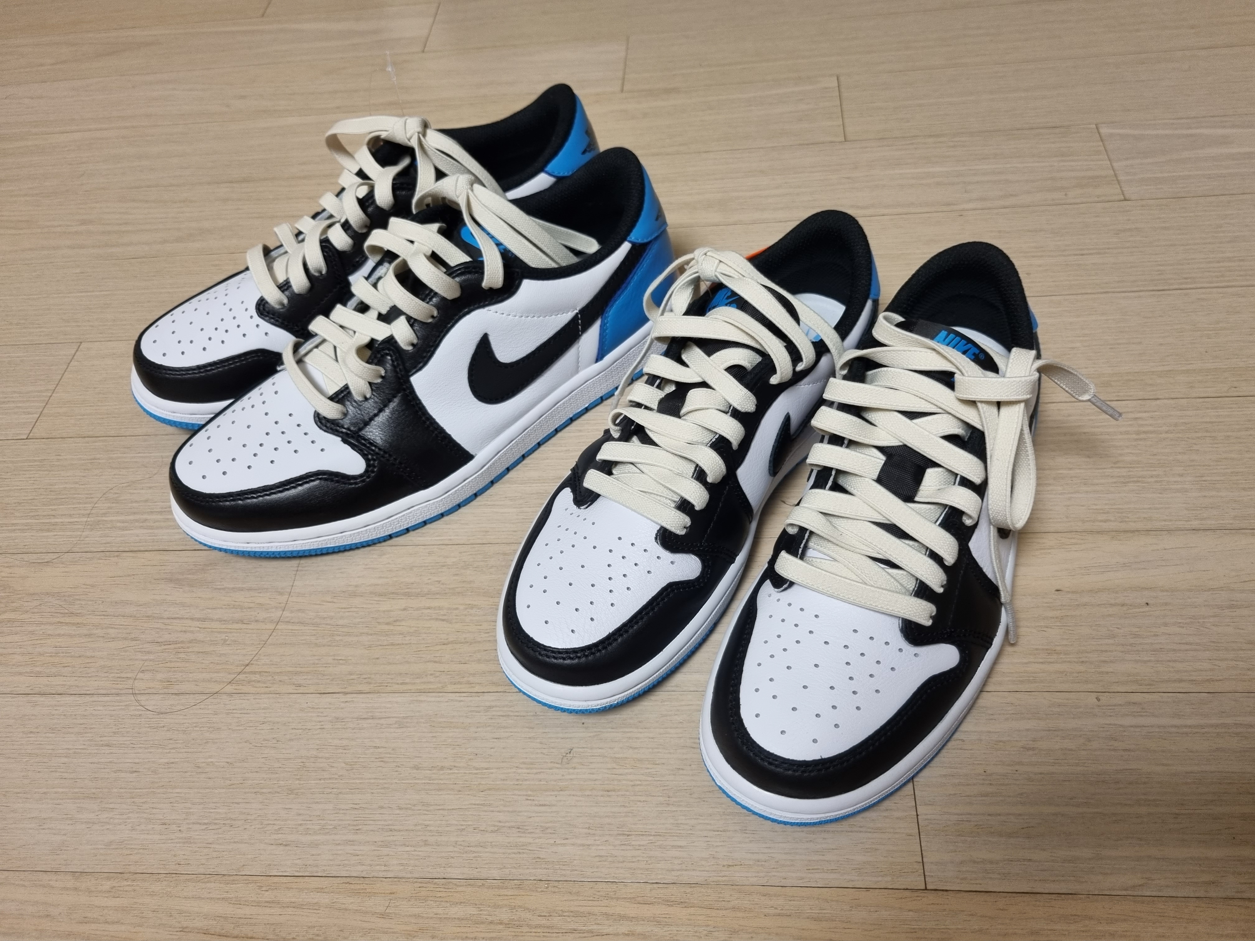 Jordan 1 Retro Low OG Black and Dark Powder Blue 착용 스타일