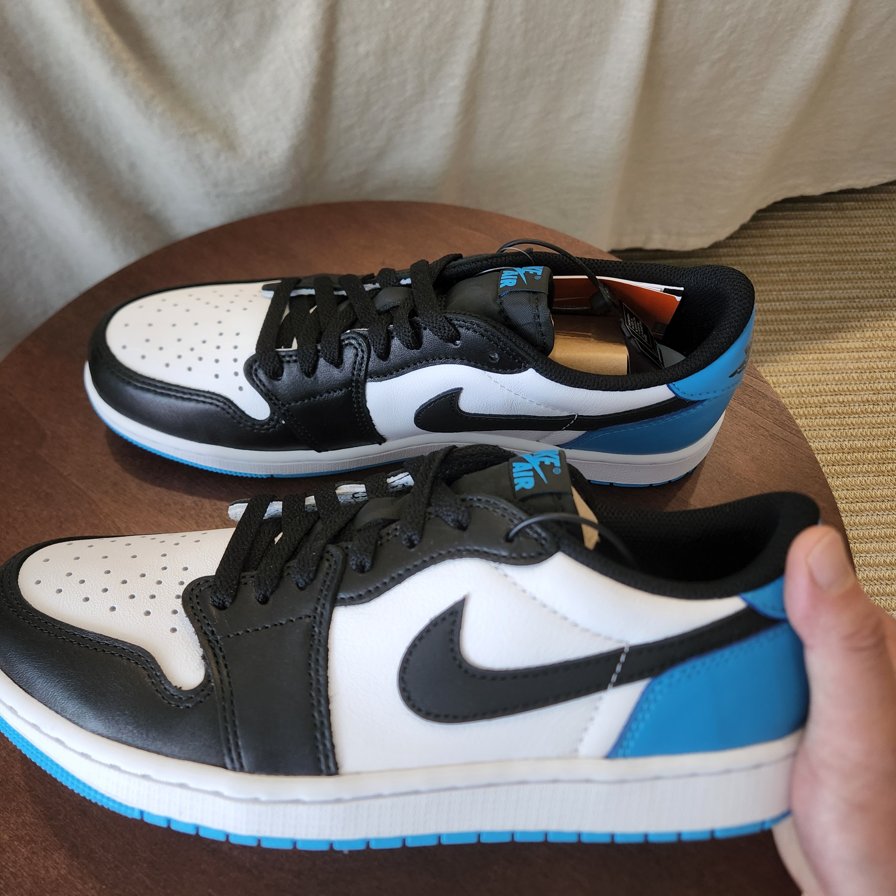 Jordan 1 Retro Low OG Black and Dark Powder Blue 착용 스타일