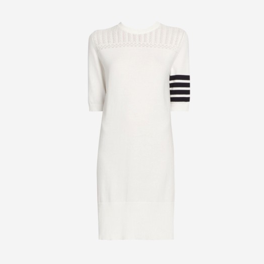 (W) 톰브라운 코튼 헥터 메달리언 사선 숏슬리브 미니 드레스 화이트