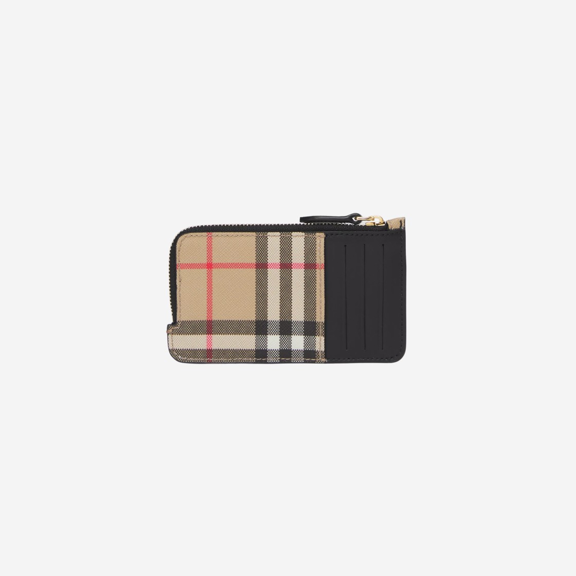 Burberry Vintage Check Leather Zip Card Case Archive Beige Black 상세 이미지 2