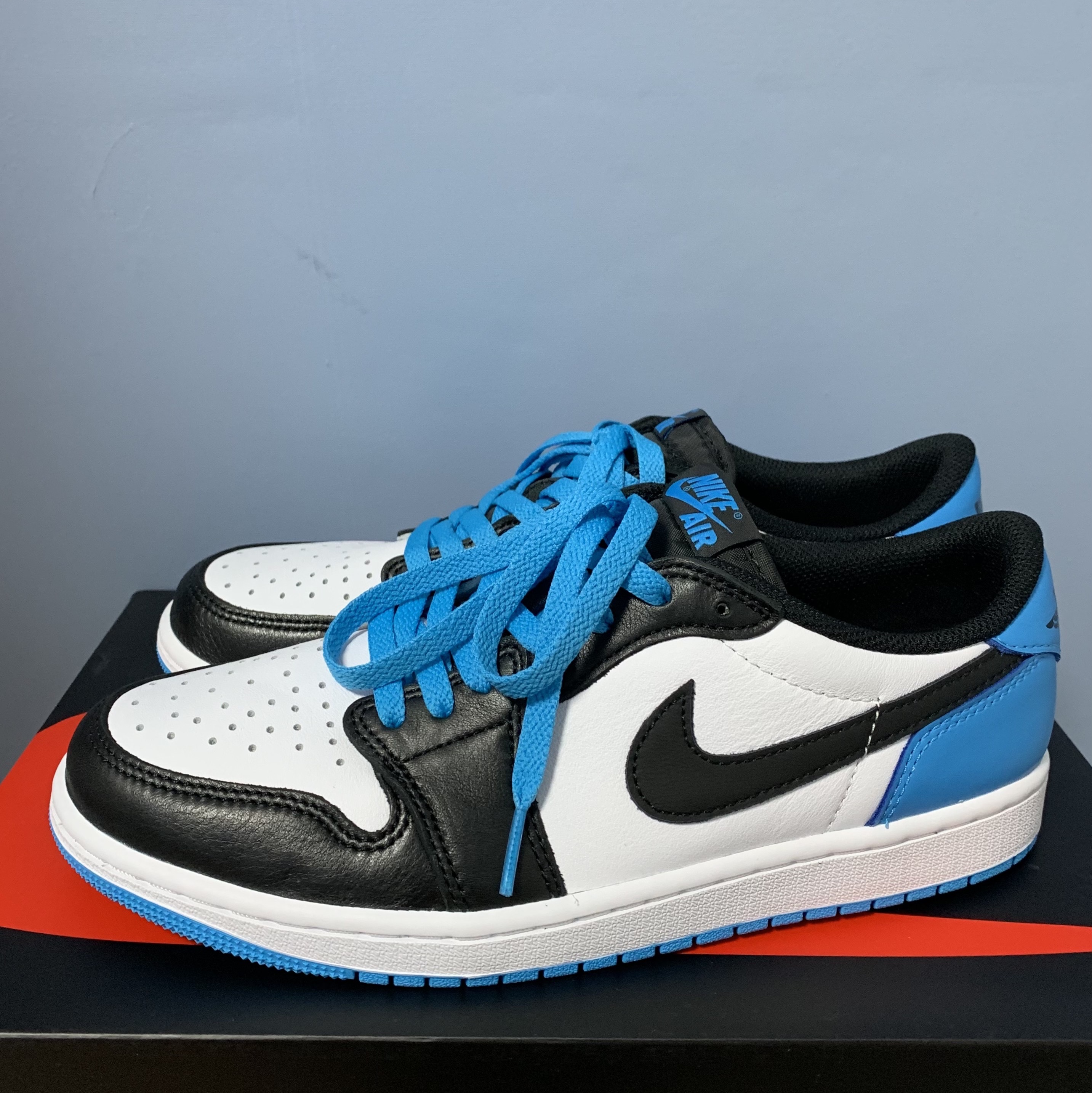 Jordan 1 Retro Low OG Black and Dark Powder Blue 착용 스타일 - 1