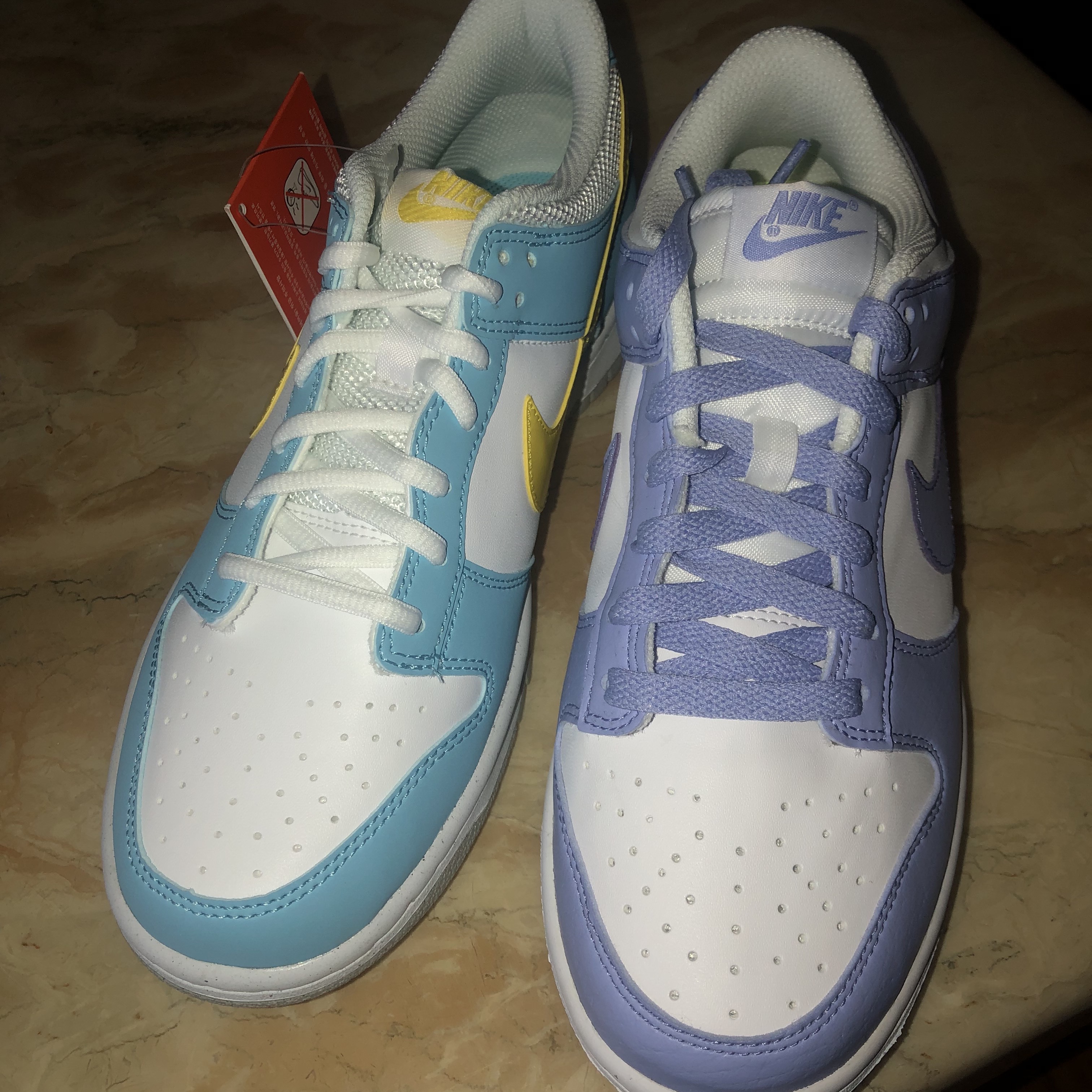 (GS) Nike Dunk Low Next Nature Blue Chill Yellow Strike, (W) Nike Dunk Low Next Nature Lilac 착용 스타일