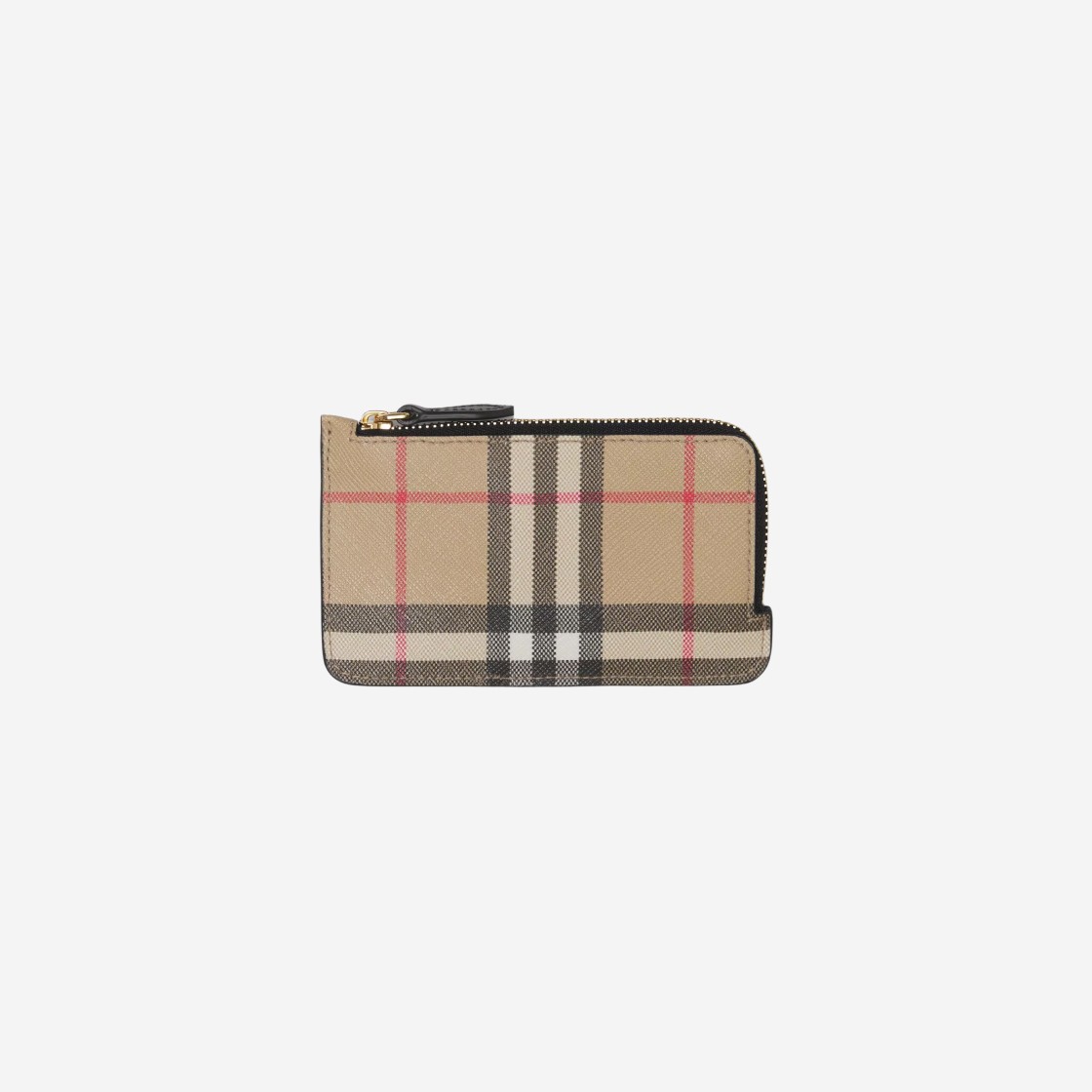 Burberry Vintage Check Leather Zip Card Case Archive Beige Black 상세 이미지 1