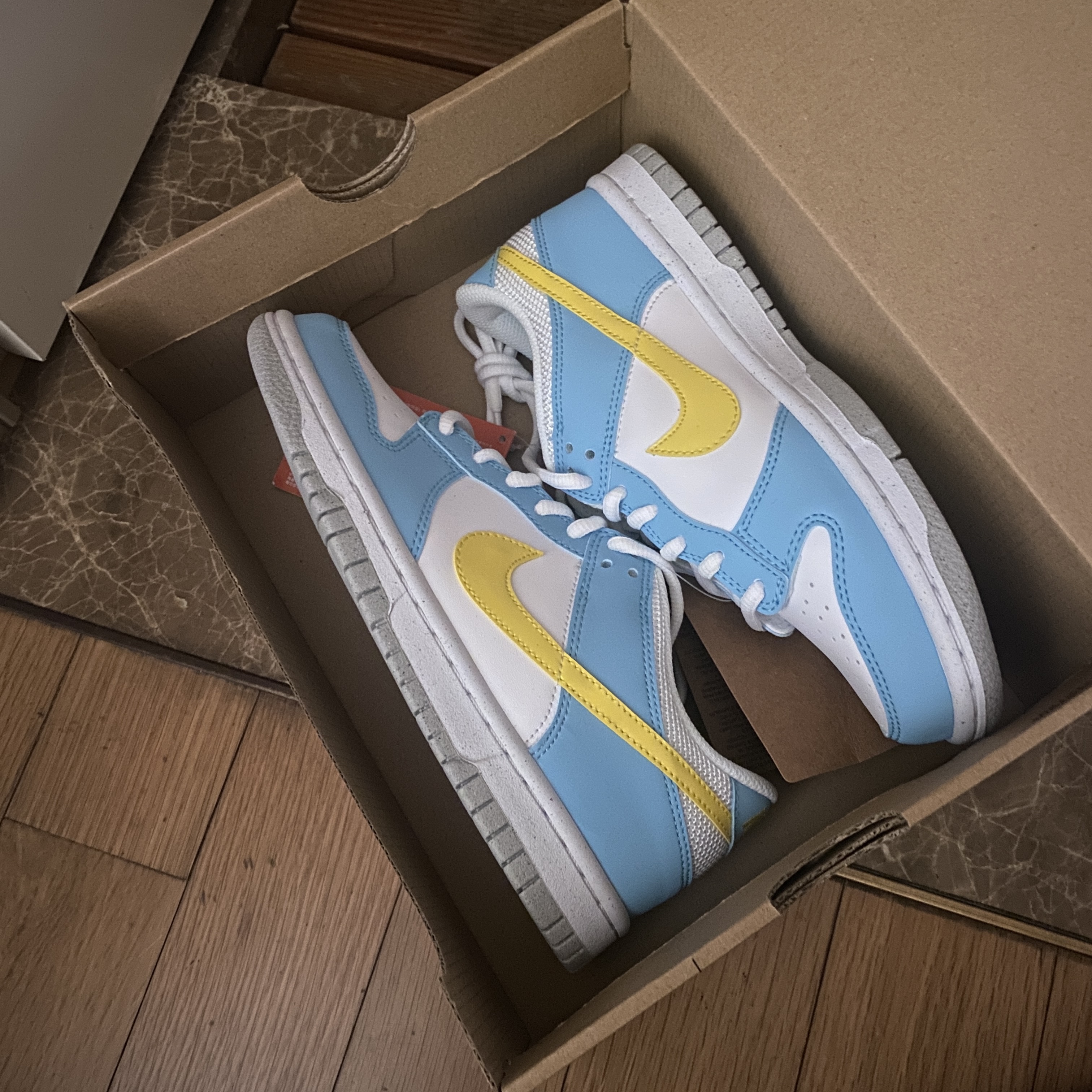 (GS) Nike Dunk Low Next Nature Blue Chill Yellow Strike 착용 스타일 - 2