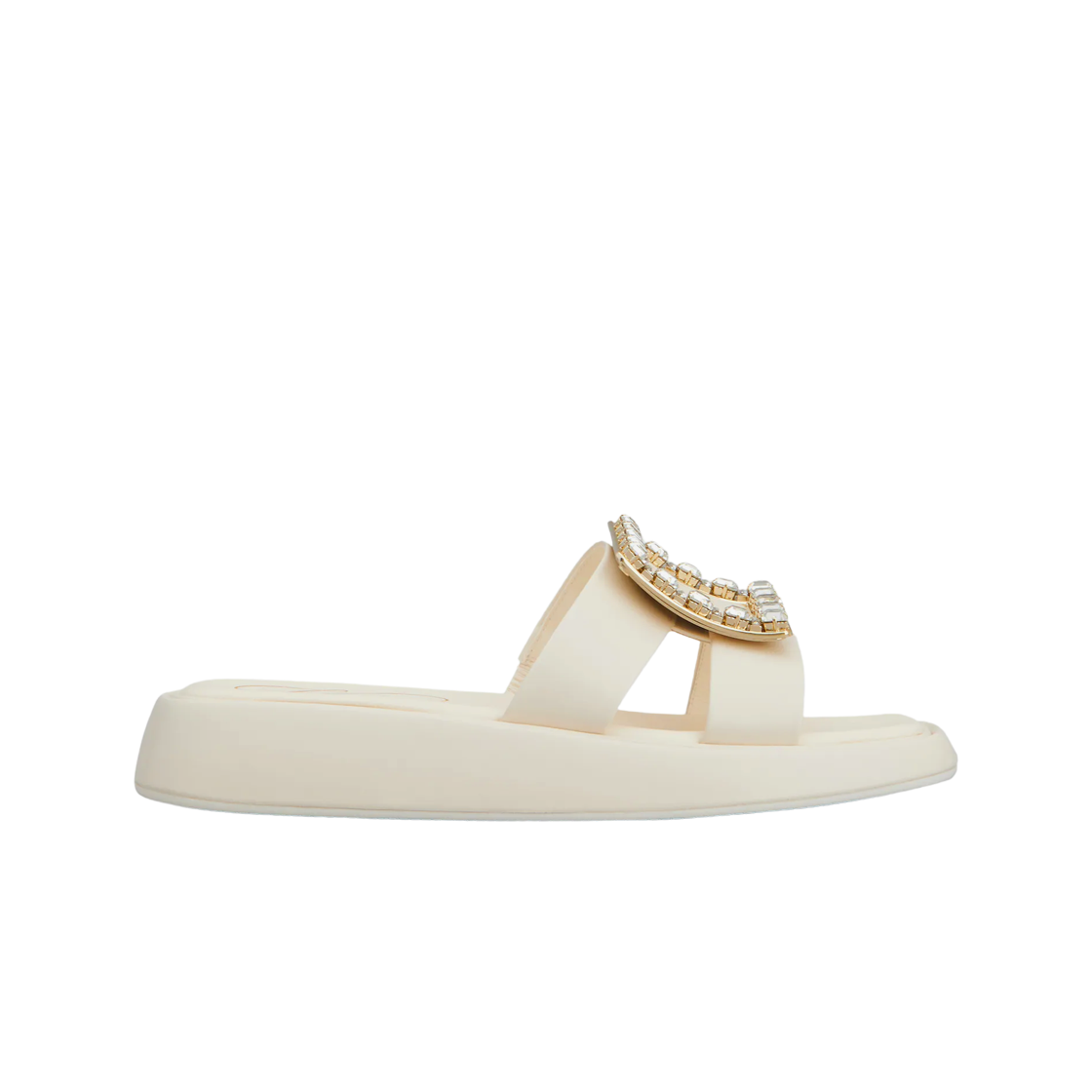 (W) 로저 비비에 슬라이드 스트라스 버클 뮬 레더 오프 화이트((W) Roger Vivier Slide Strass Buckle Mules in Leather Off White) - 1