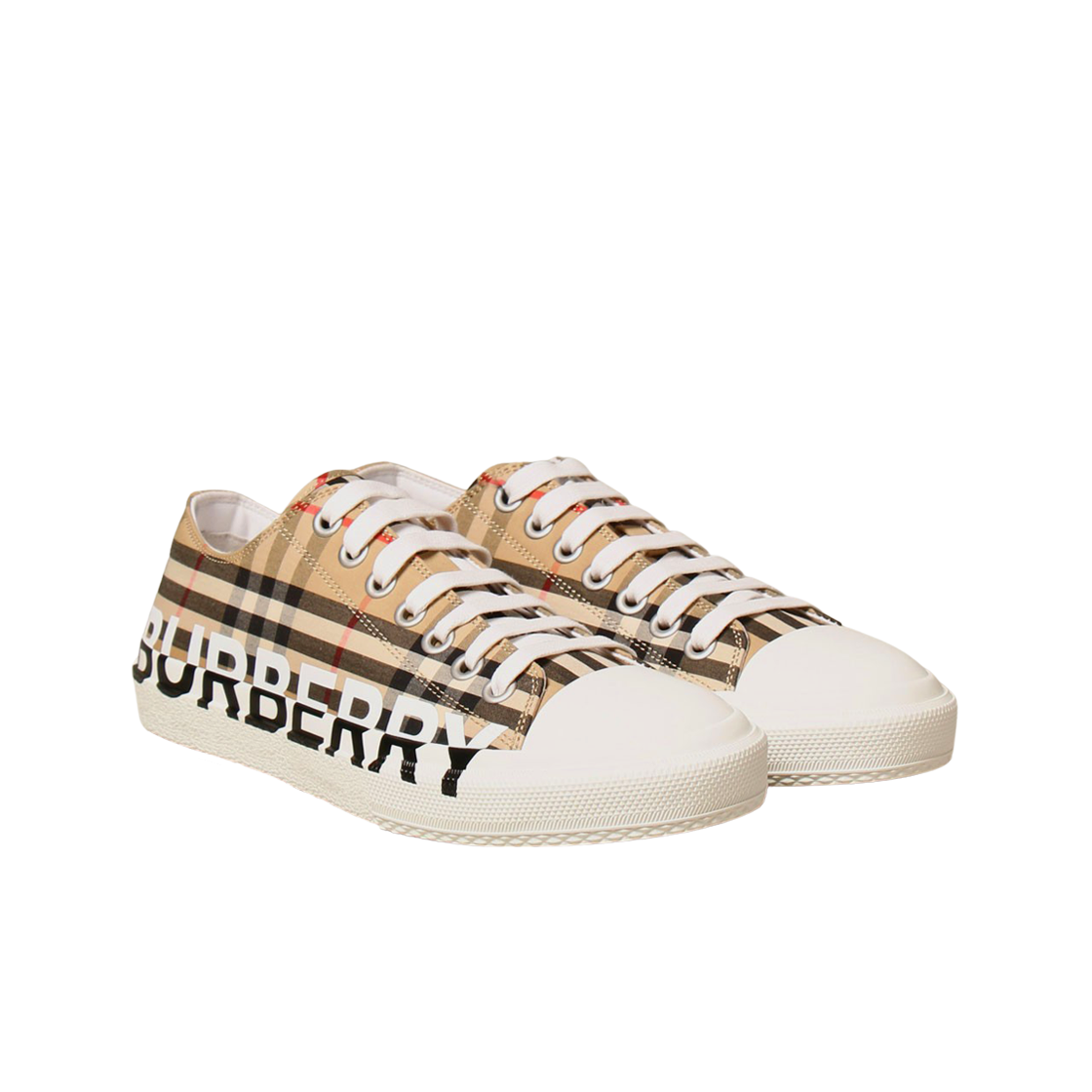 버버리 로고 프린트 빈티지 체크 코튼 스니커즈 아카이브 베이지(Burberry Logo Print Vintage Check Cotton Sneakers Archive Beige) - 2