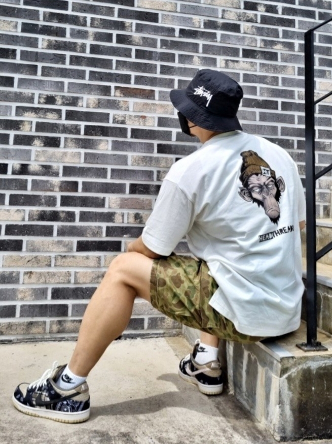 Nike x Travis Scott SB Dunk Low, Nike x Stussy Bucket Hat Black 착용 스타일