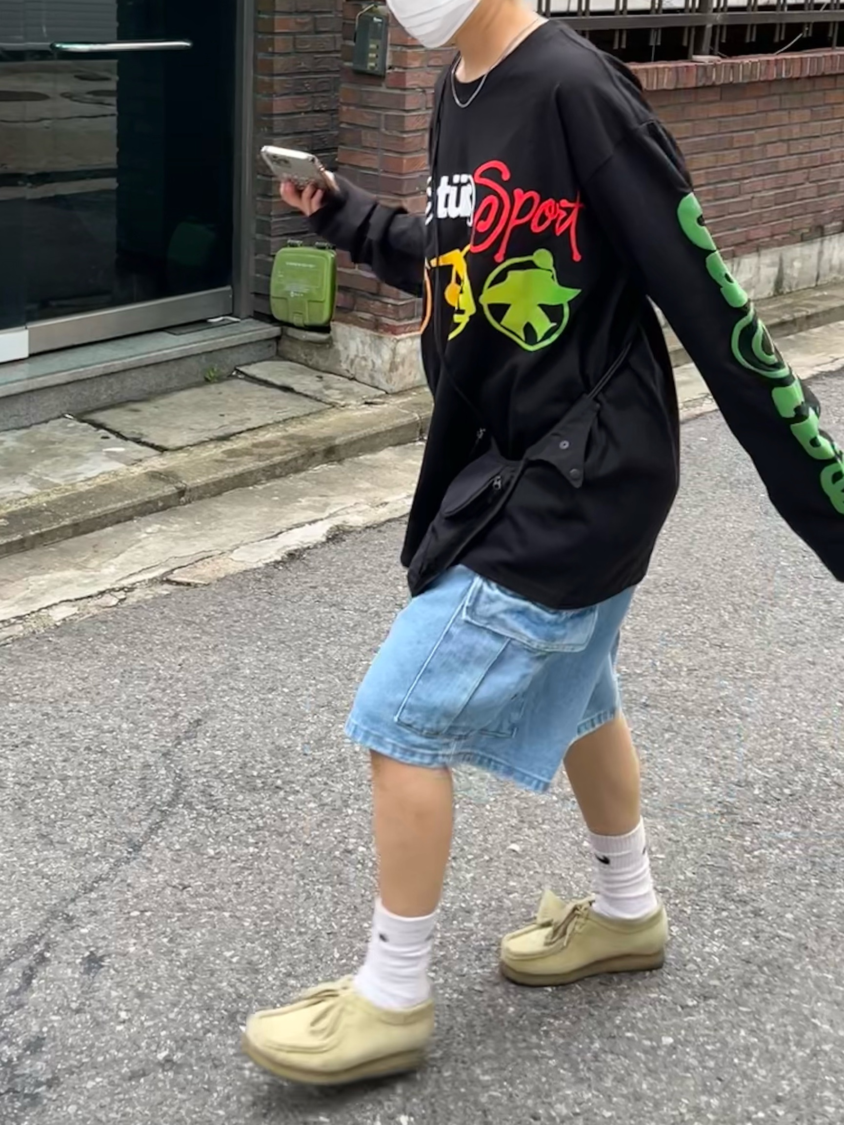 Stussy x Cactus Plant Flea Market Sport LS T-Shirt Black 착용 스타일 - 3
