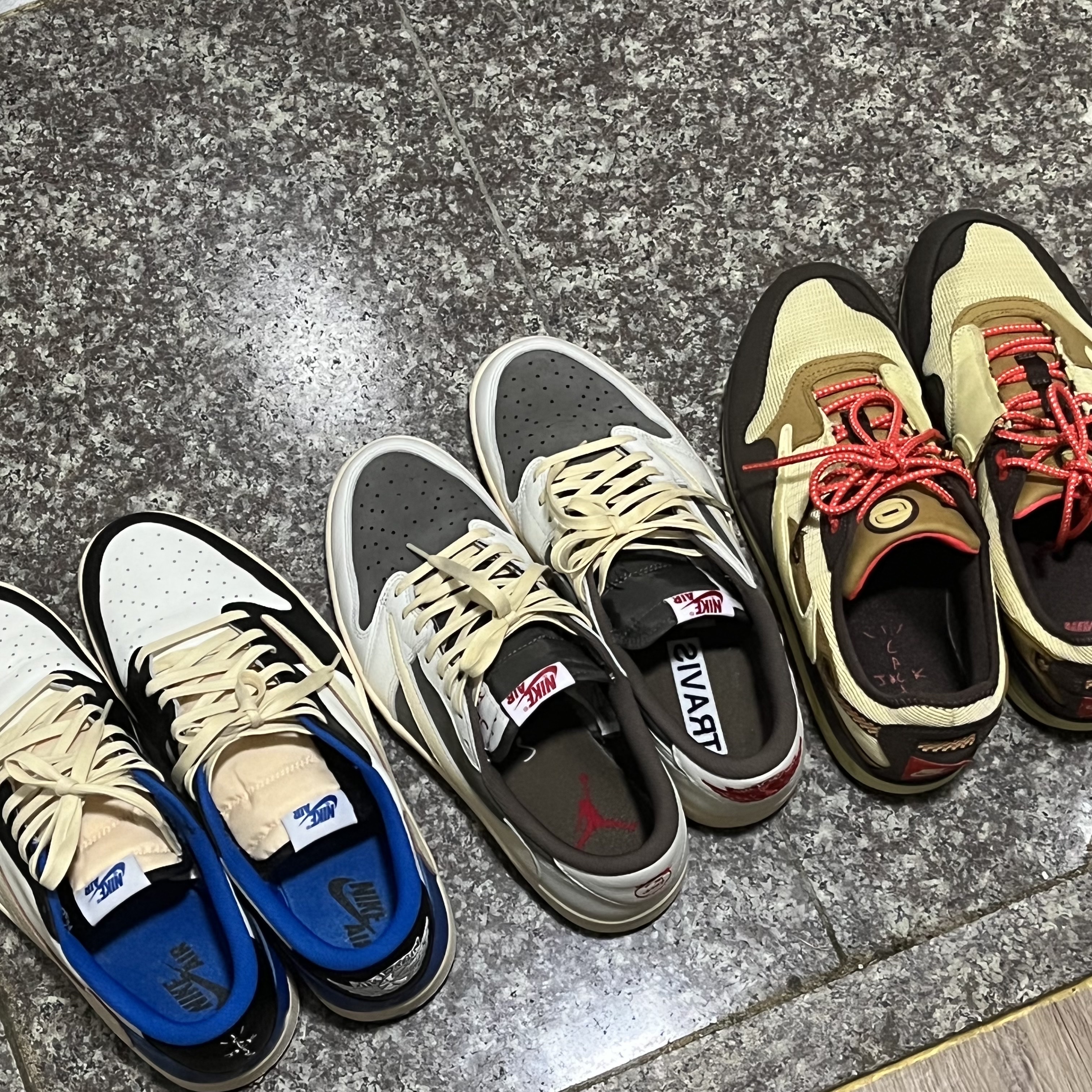 Jordan 1 x Travis Scott x Fragment Retro Low OG SP Military Blue, Jordan 1 x Travis Scott Retro Low OG SP Sail and Ridgerock 착용 스타일