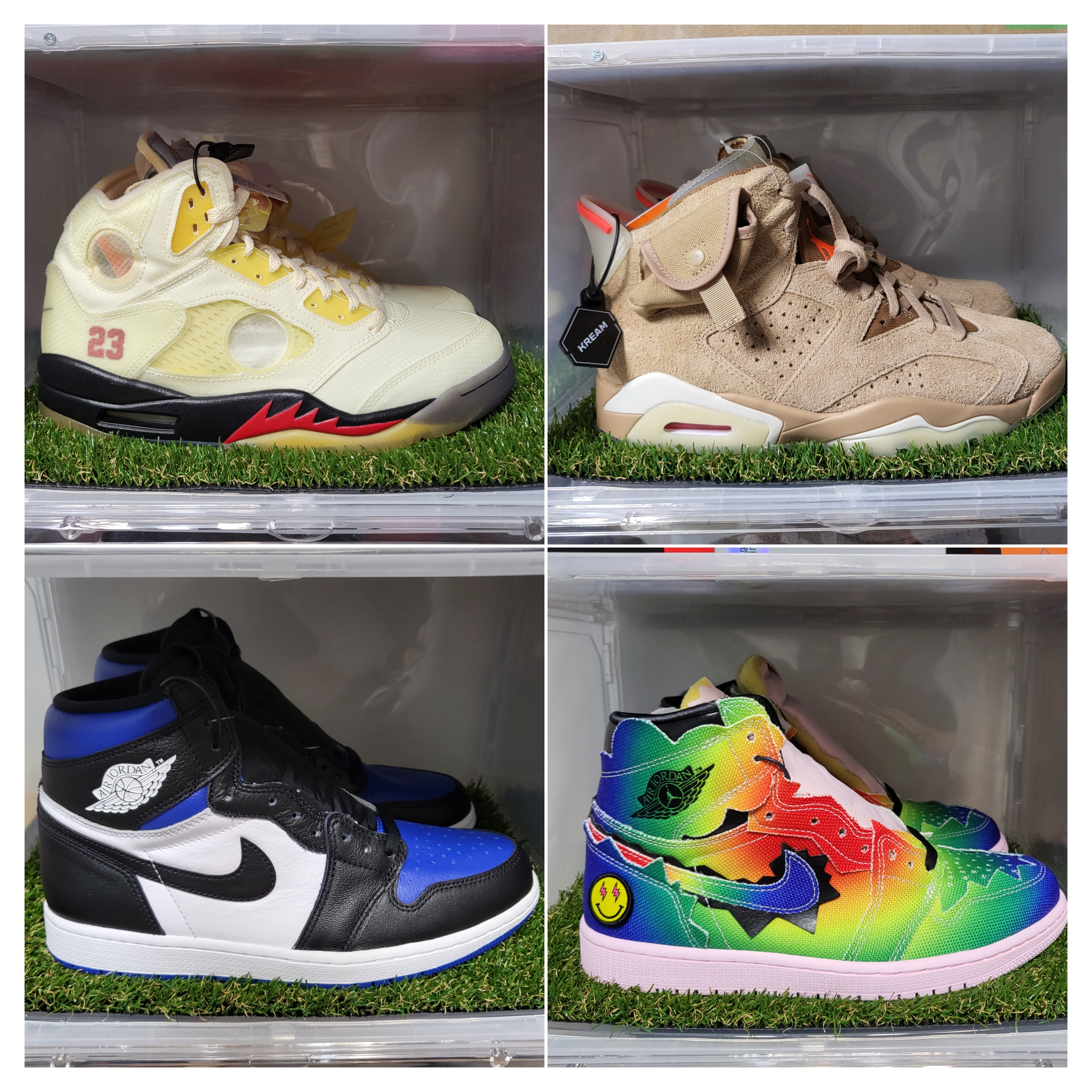 Jordan 5 x Off-White Retro SP Sail Fire Red, Jordan 6 x Travis Scott Retro SP British Khaki 착용 스타일