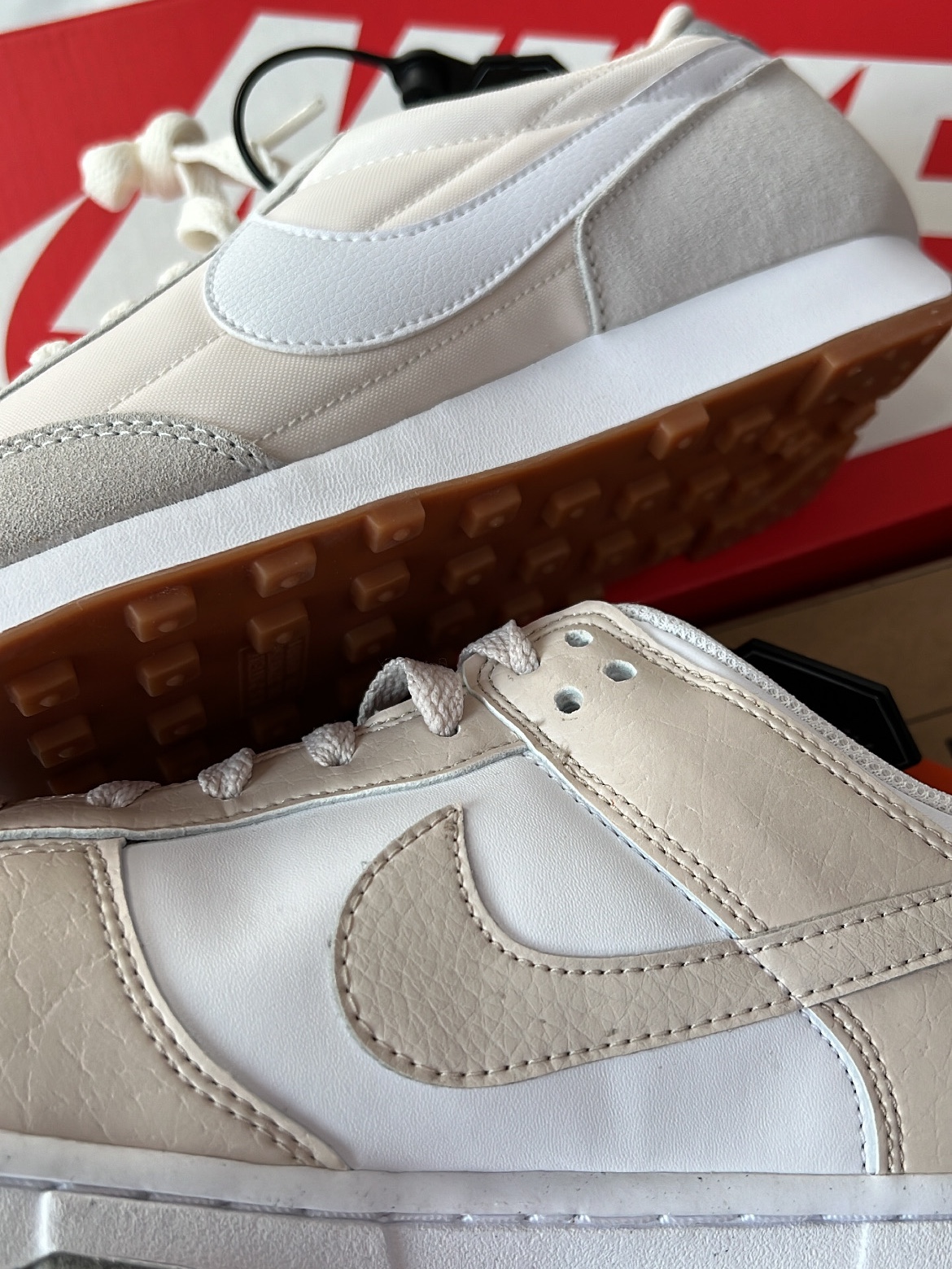 (W) Nike Dunk Low Next Nature Light Orewood Brown, (W) Nike Daybreak Summit White 착용 스타일