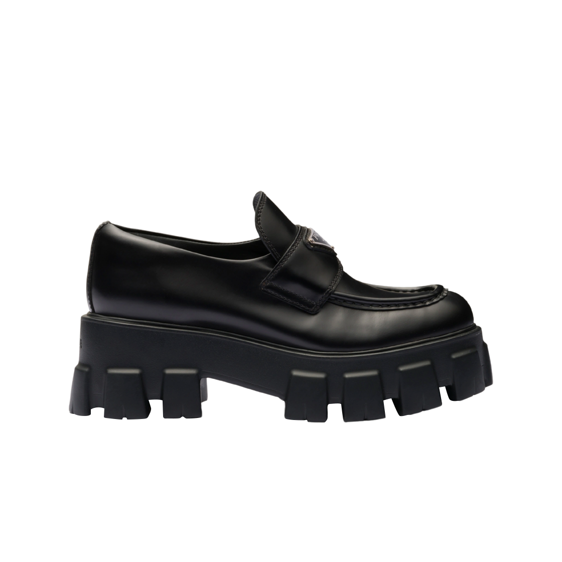 (W) 프라다 브러쉬드 레더 모놀리스 로퍼 블랙((W) Prada Brushed Leather Monolith Loafers Black)