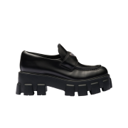 (W) Prada Brushed Leather Monolith Loafers Black