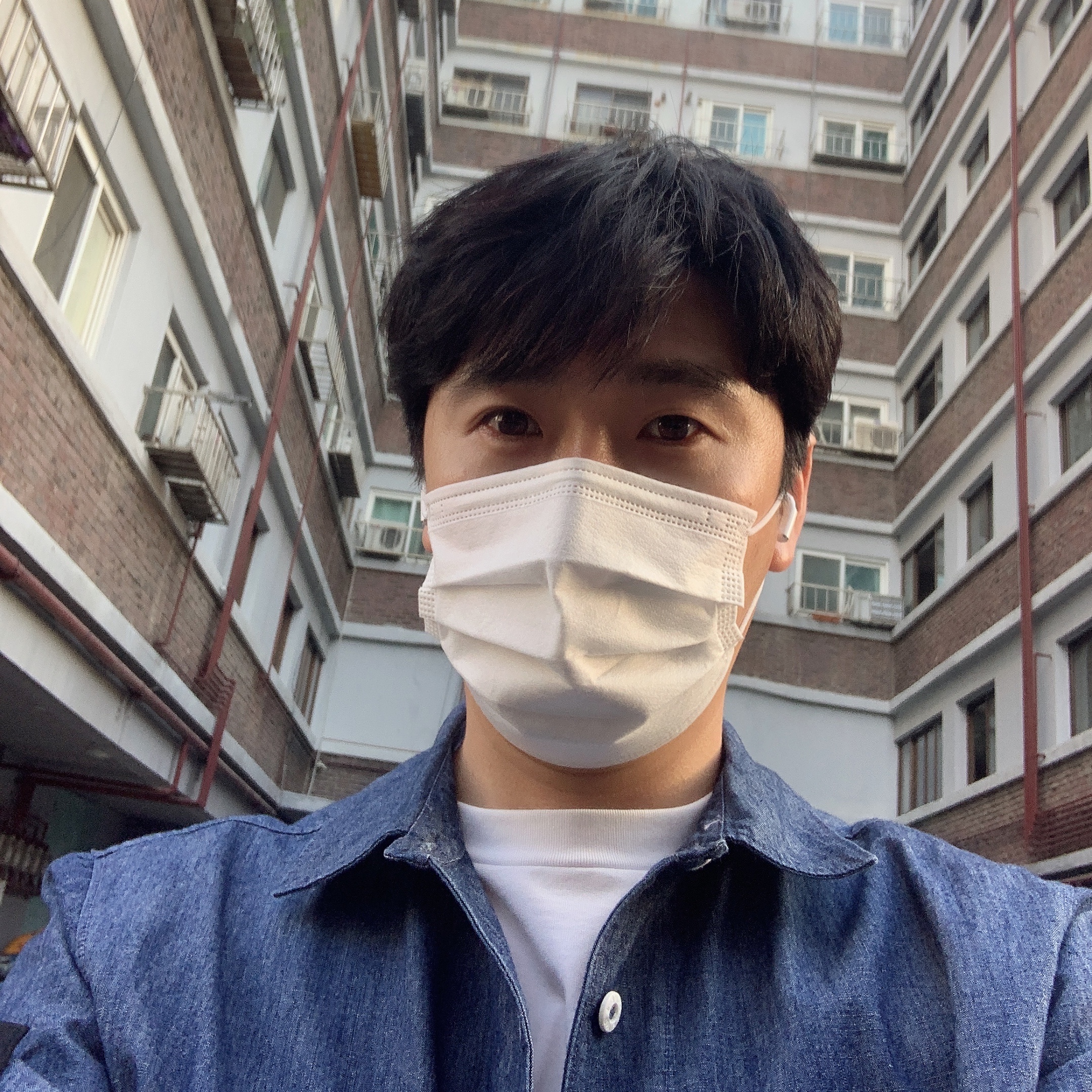 Stone Island 12207 Chambray Canvas Shirt Wash - 21SS 착용 스타일