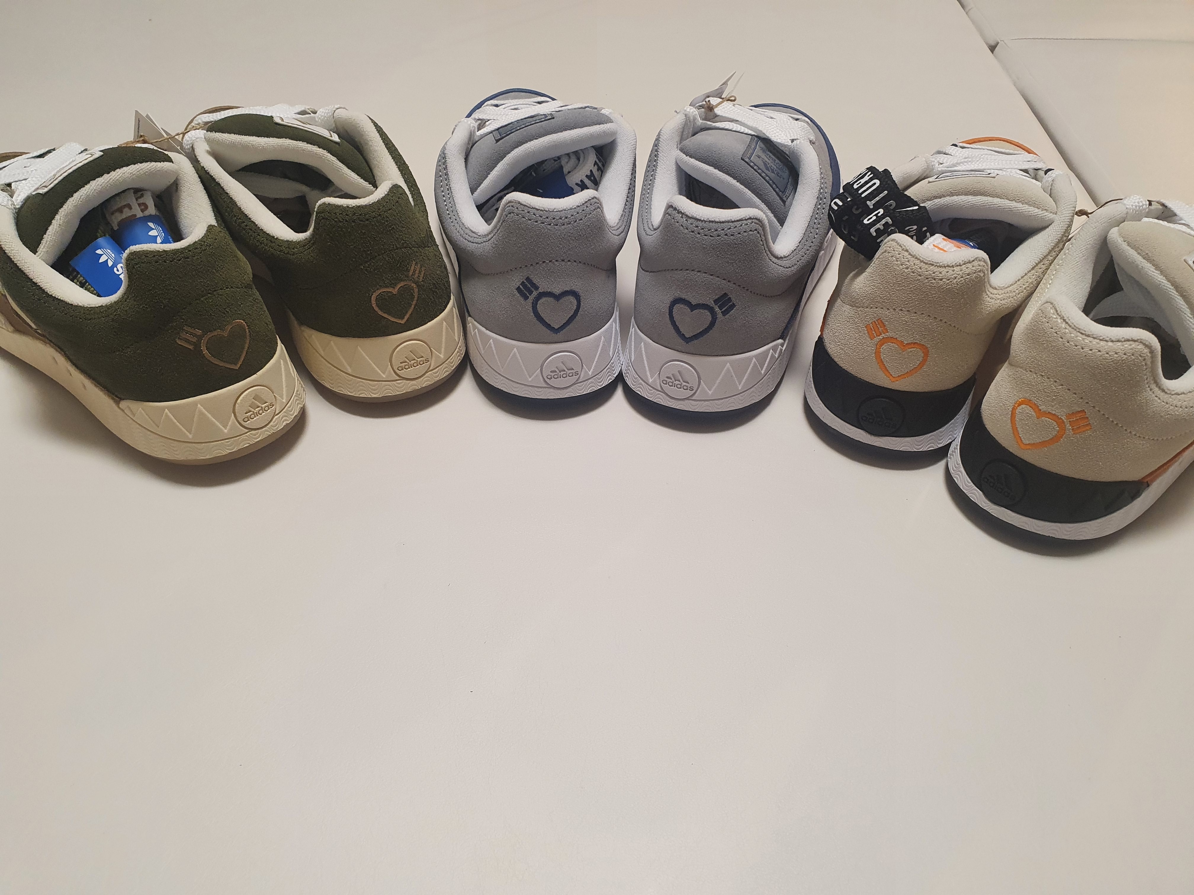 Adidas x Human Made Adimatic White, Adidas x Human Made Adimatic Brown 착용 스타일
